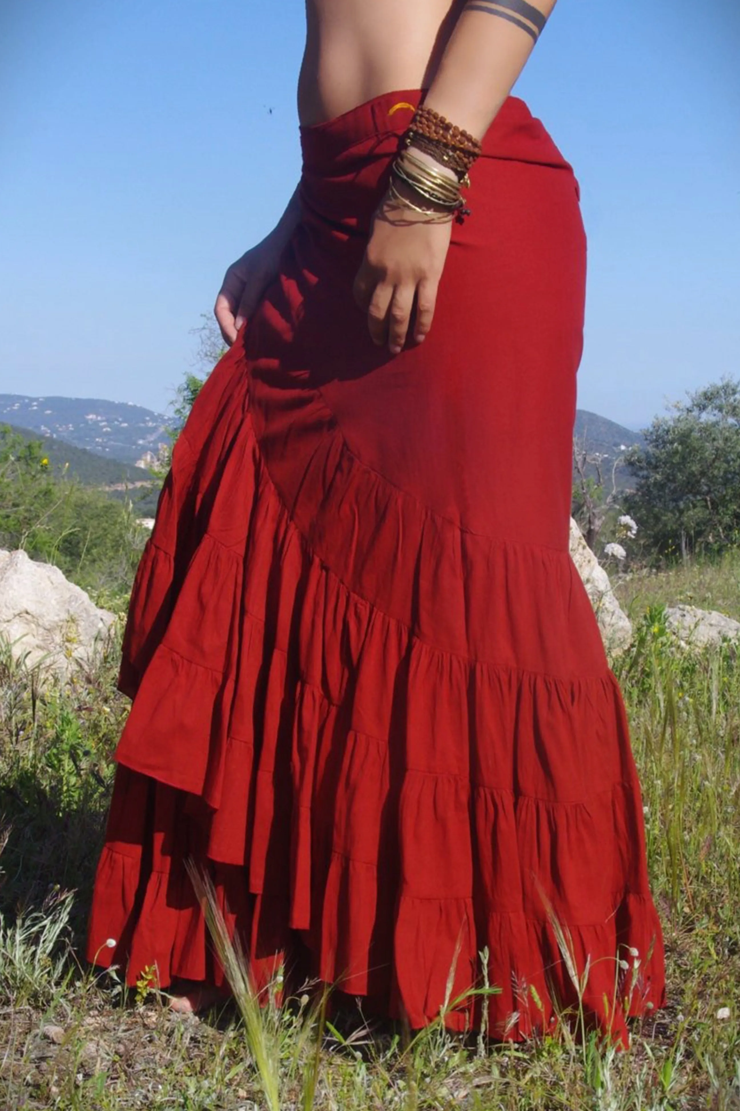 15 WS Women's Rayon Boho Chic Broom Mopping Ruffle Tier Wrap Skirt Maxi