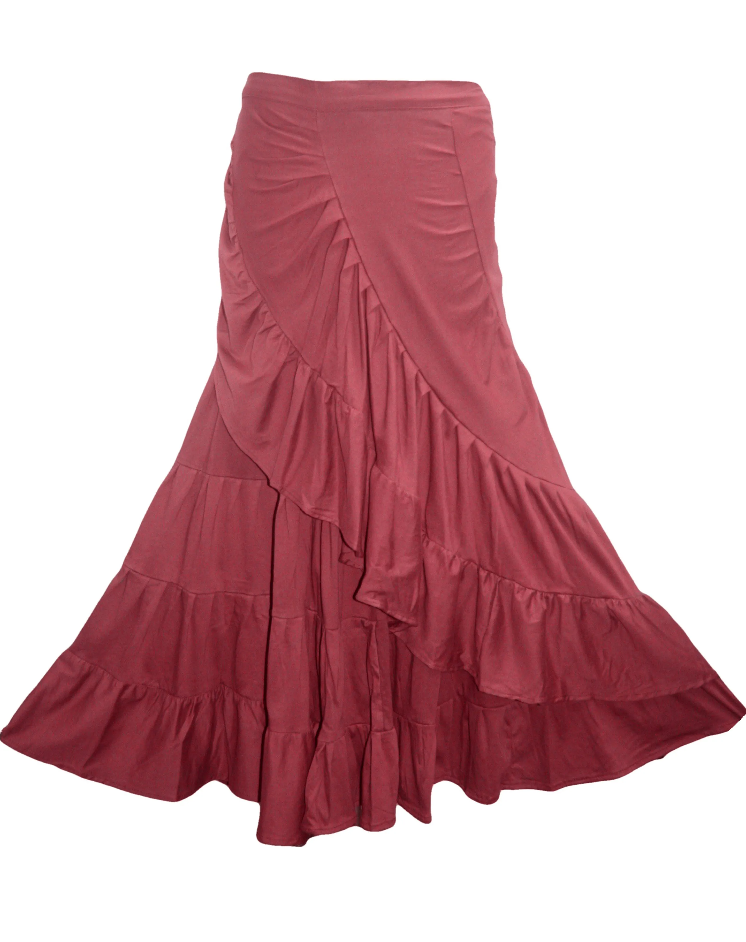 15 WS Women's Rayon Boho Chic Broom Mopping Ruffle Tier Wrap Skirt Maxi