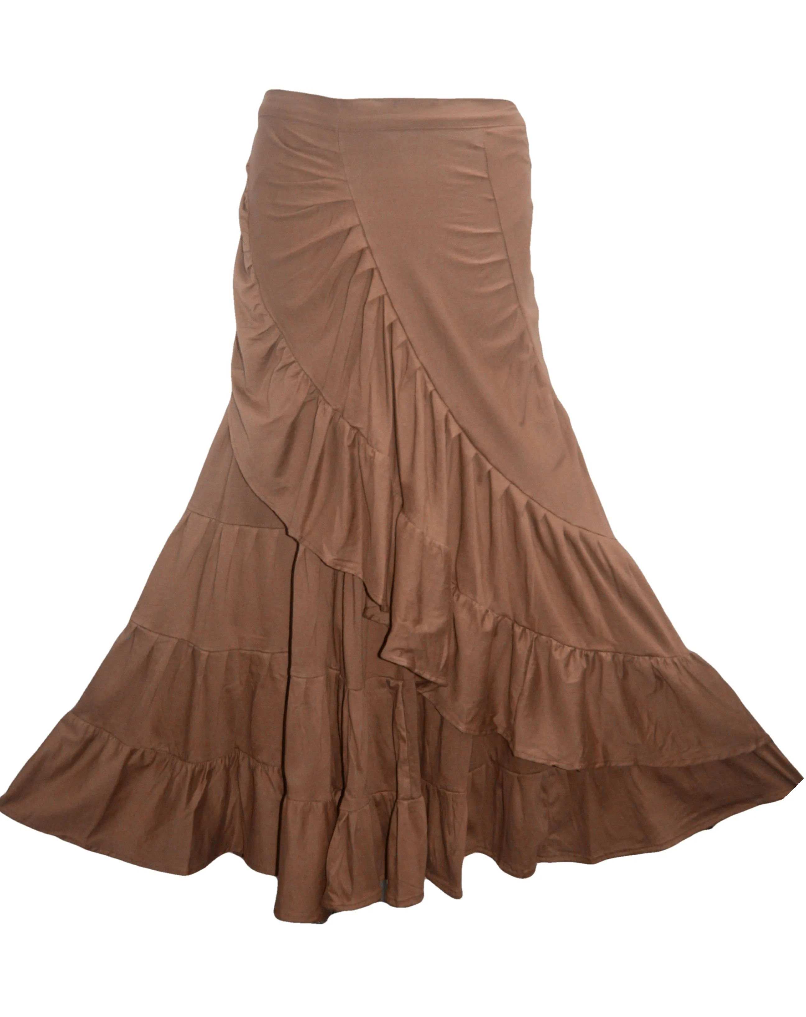 15 WS Women's Rayon Boho Chic Broom Mopping Ruffle Tier Wrap Skirt Maxi
