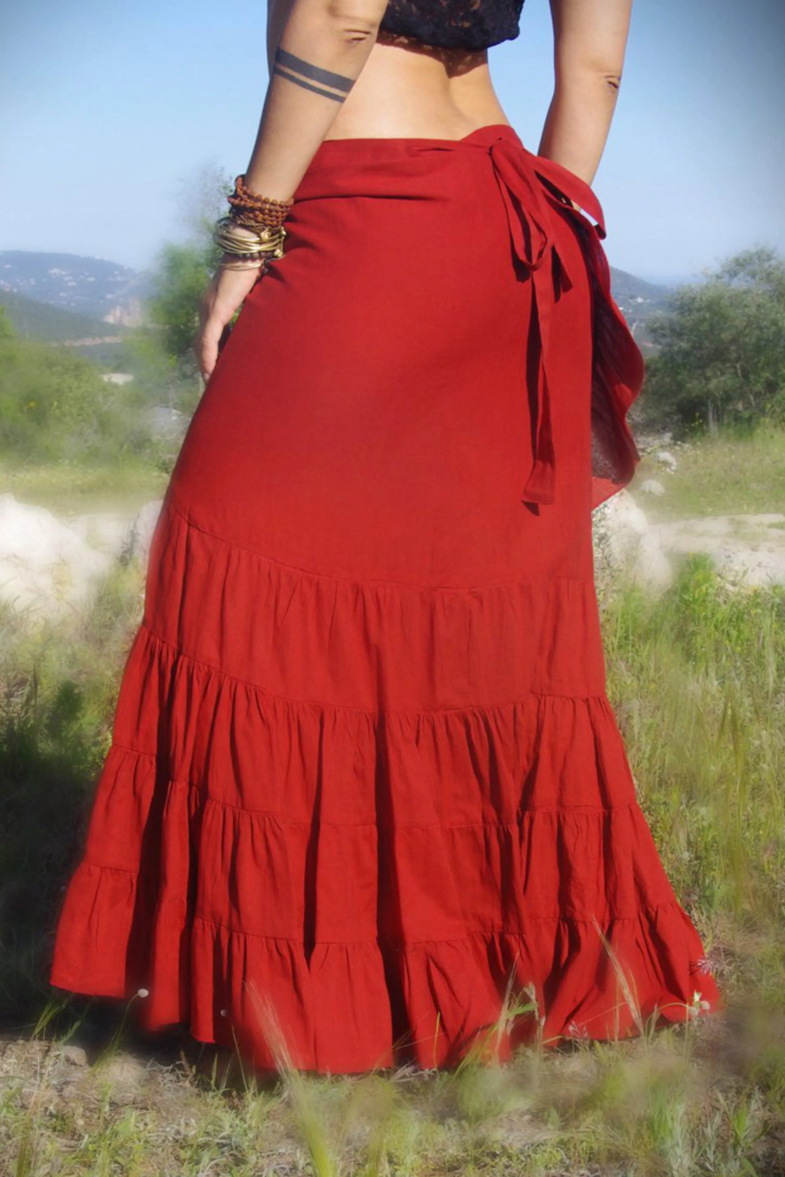 15 WS Women's Rayon Boho Chic Broom Mopping Ruffle Tier Wrap Skirt Maxi