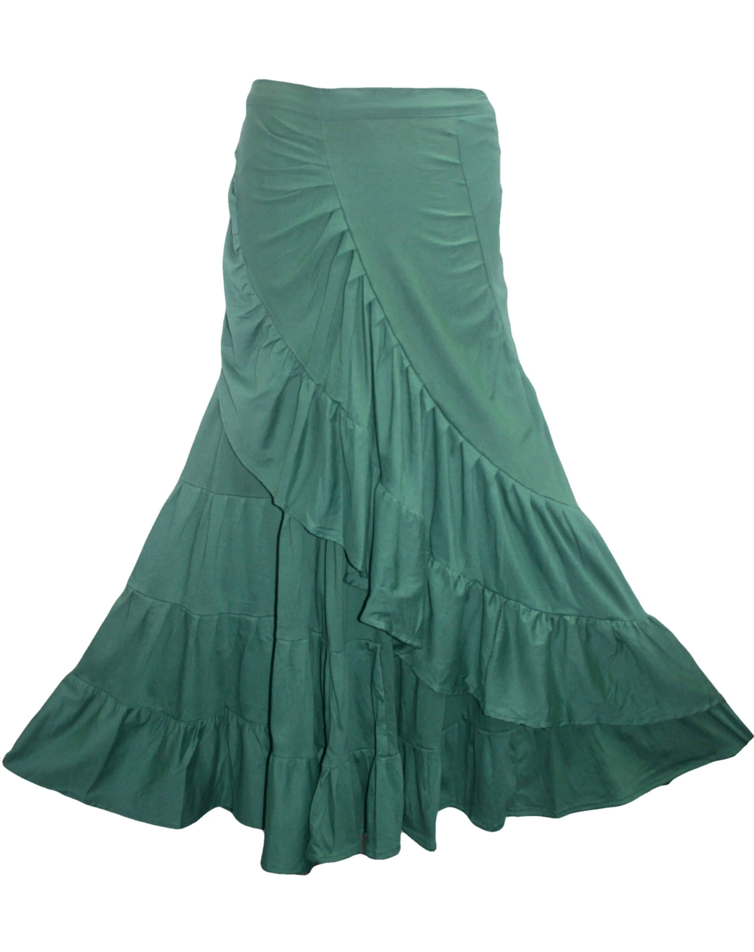 15 WS Women's Rayon Boho Chic Broom Mopping Ruffle Tier Wrap Skirt Maxi