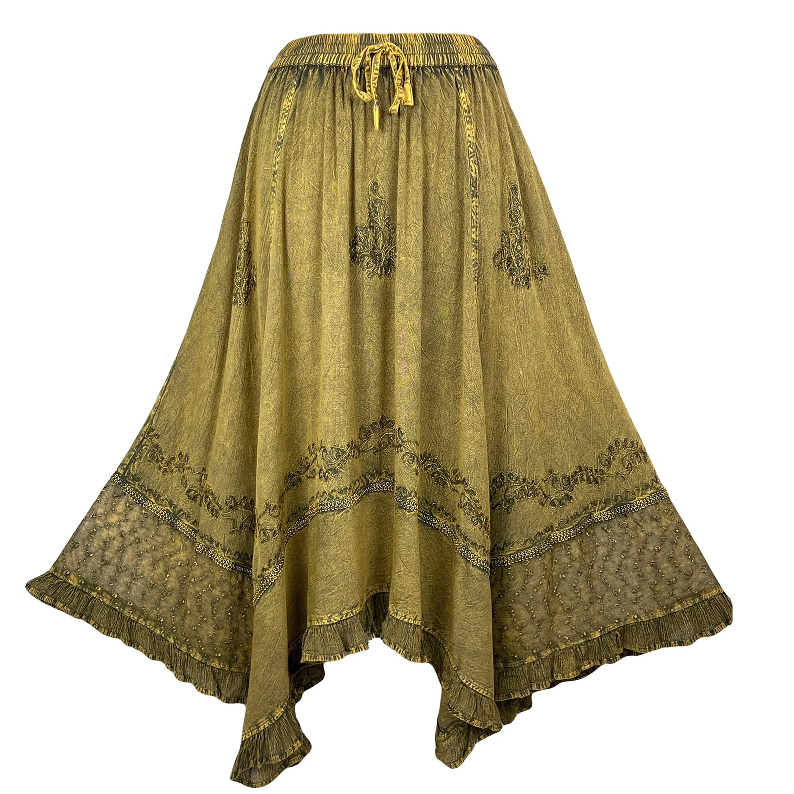 18 6027 SKT Medieval Embroidered Rich Heavy Netted Lace Elastic Waistband Uneven Skirt