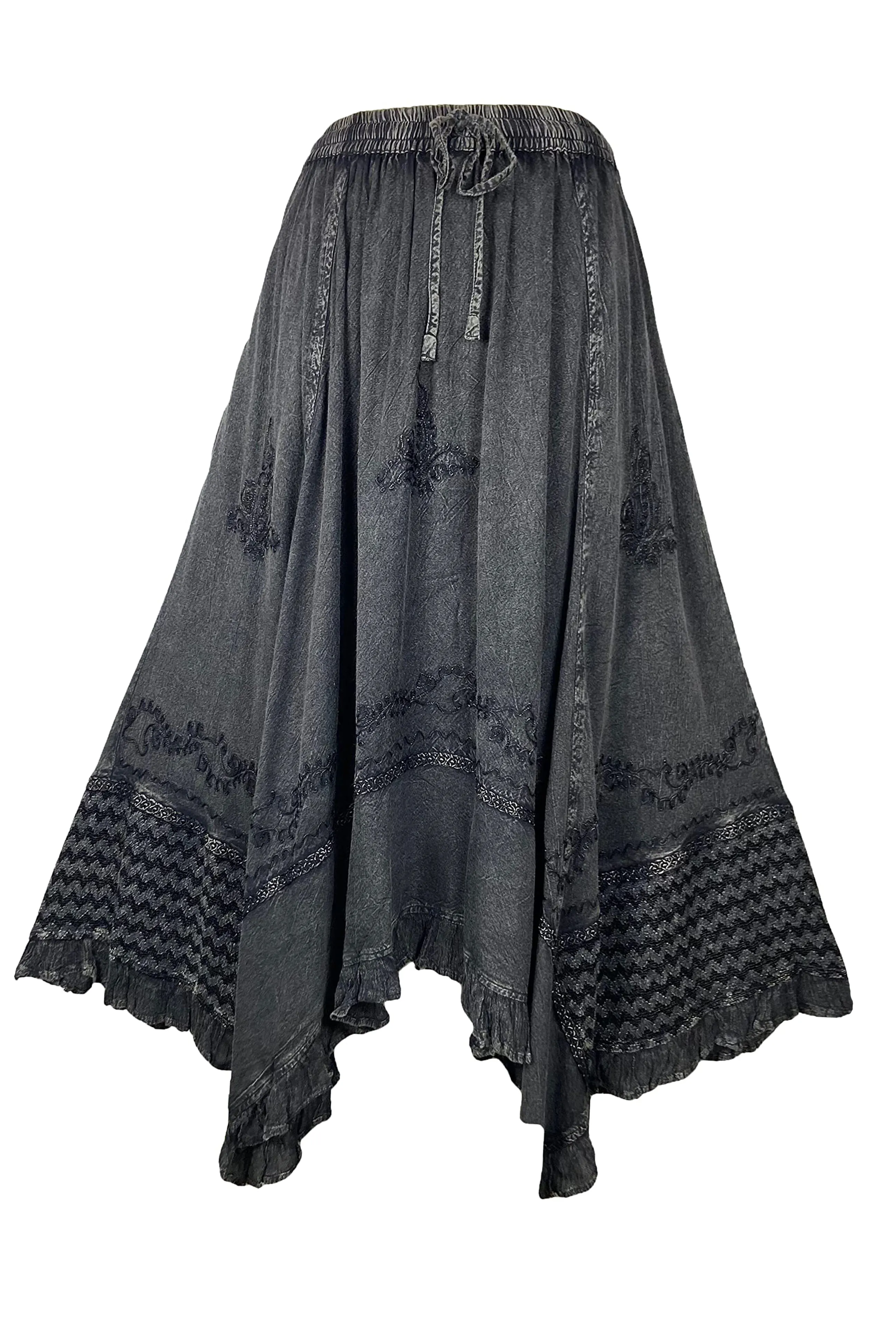 18 6027 SKT Medieval Embroidered Rich Heavy Netted Lace Elastic Waistband Uneven Skirt