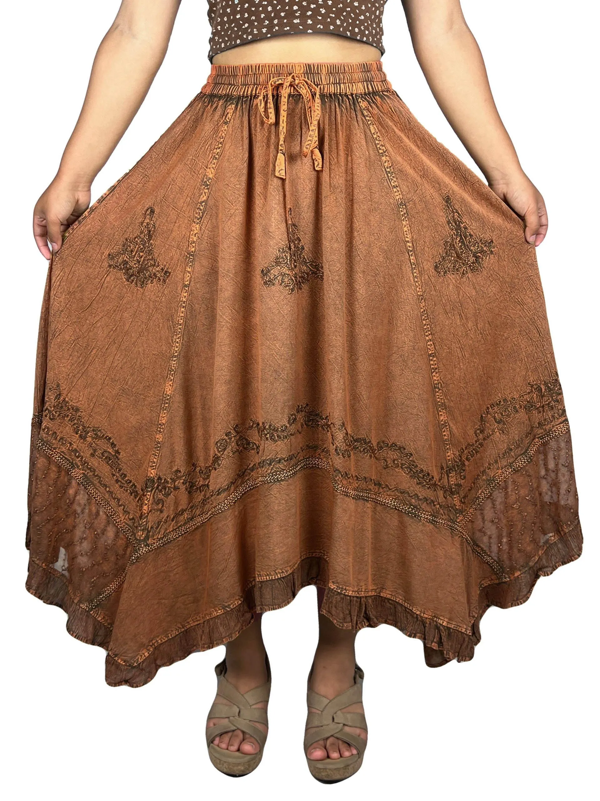 18 6027 SKT Medieval Embroidered Rich Heavy Netted Lace Elastic Waistband Uneven Skirt