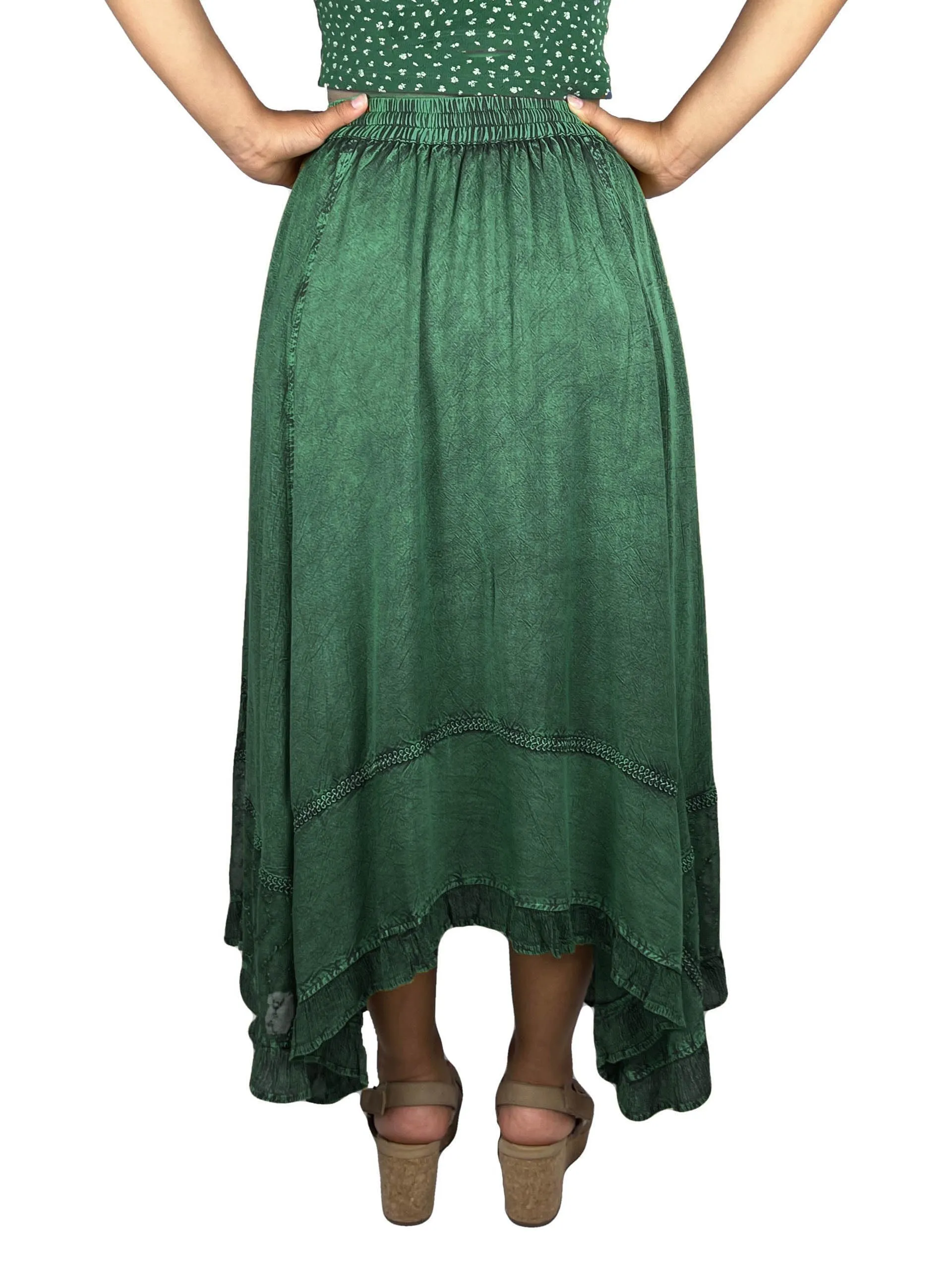 18 6027 SKT Medieval Embroidered Rich Heavy Netted Lace Elastic Waistband Uneven Skirt