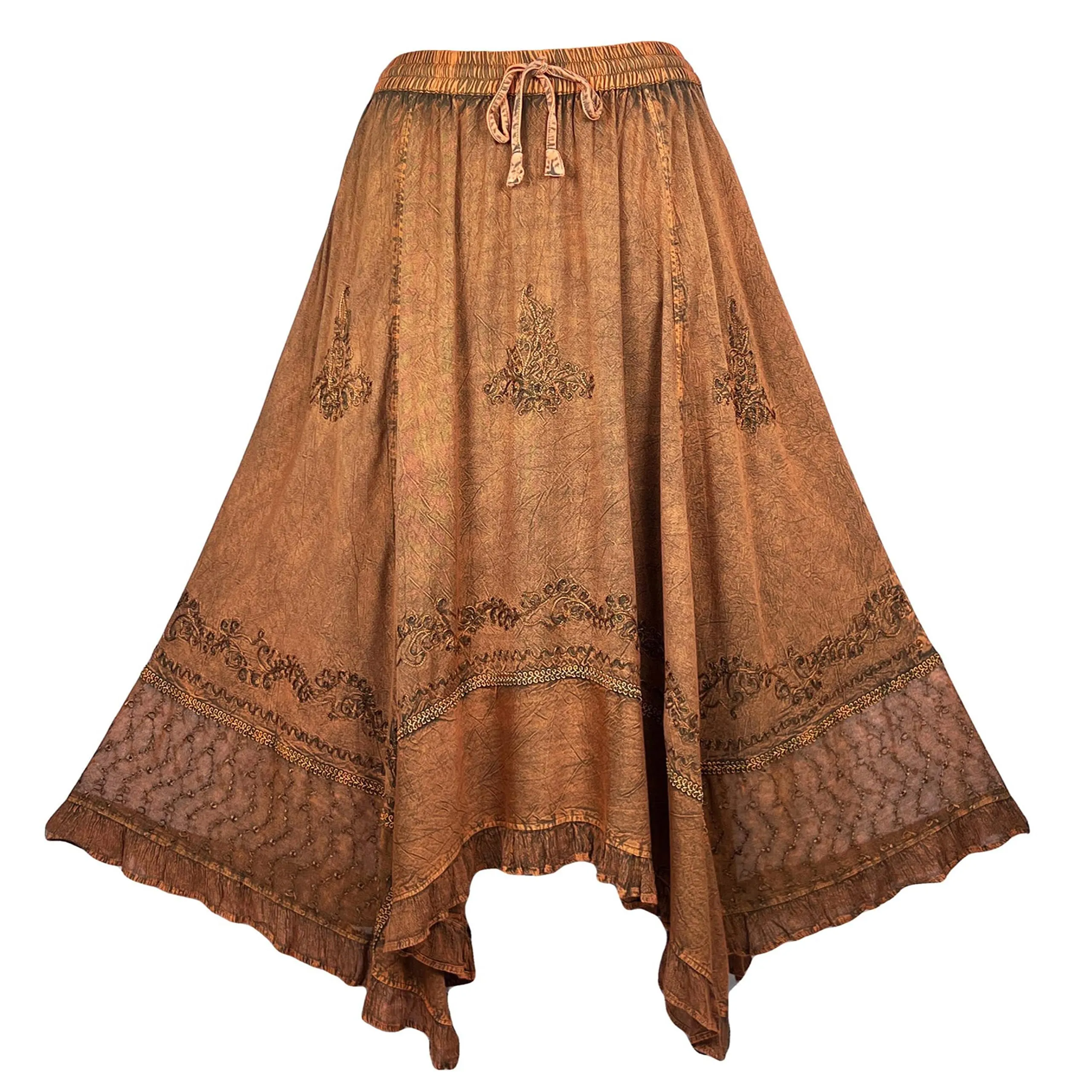 18 6027 SKT Medieval Embroidered Rich Heavy Netted Lace Elastic Waistband Uneven Skirt