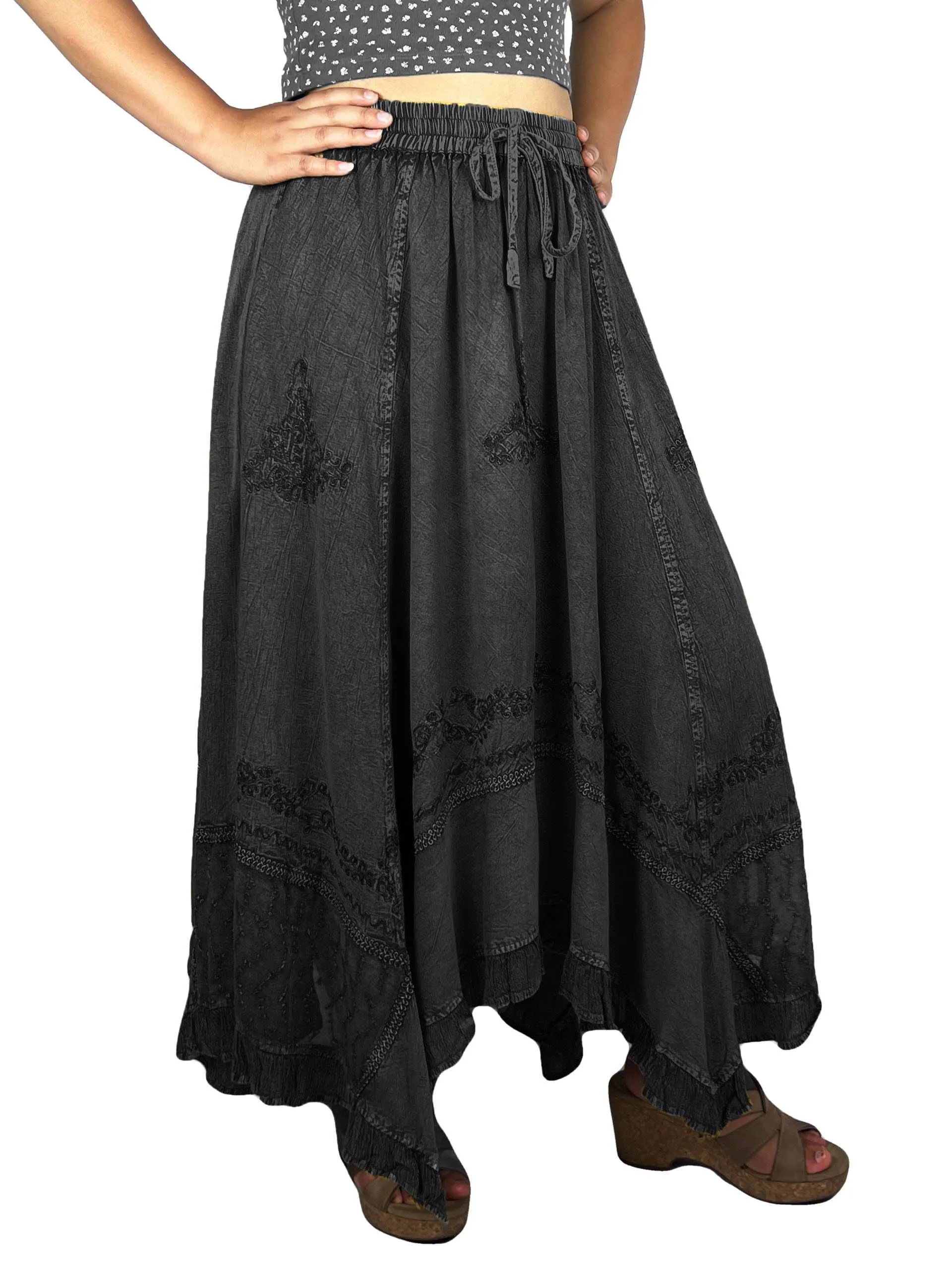18 6027 SKT Medieval Embroidered Rich Heavy Netted Lace Elastic Waistband Uneven Skirt