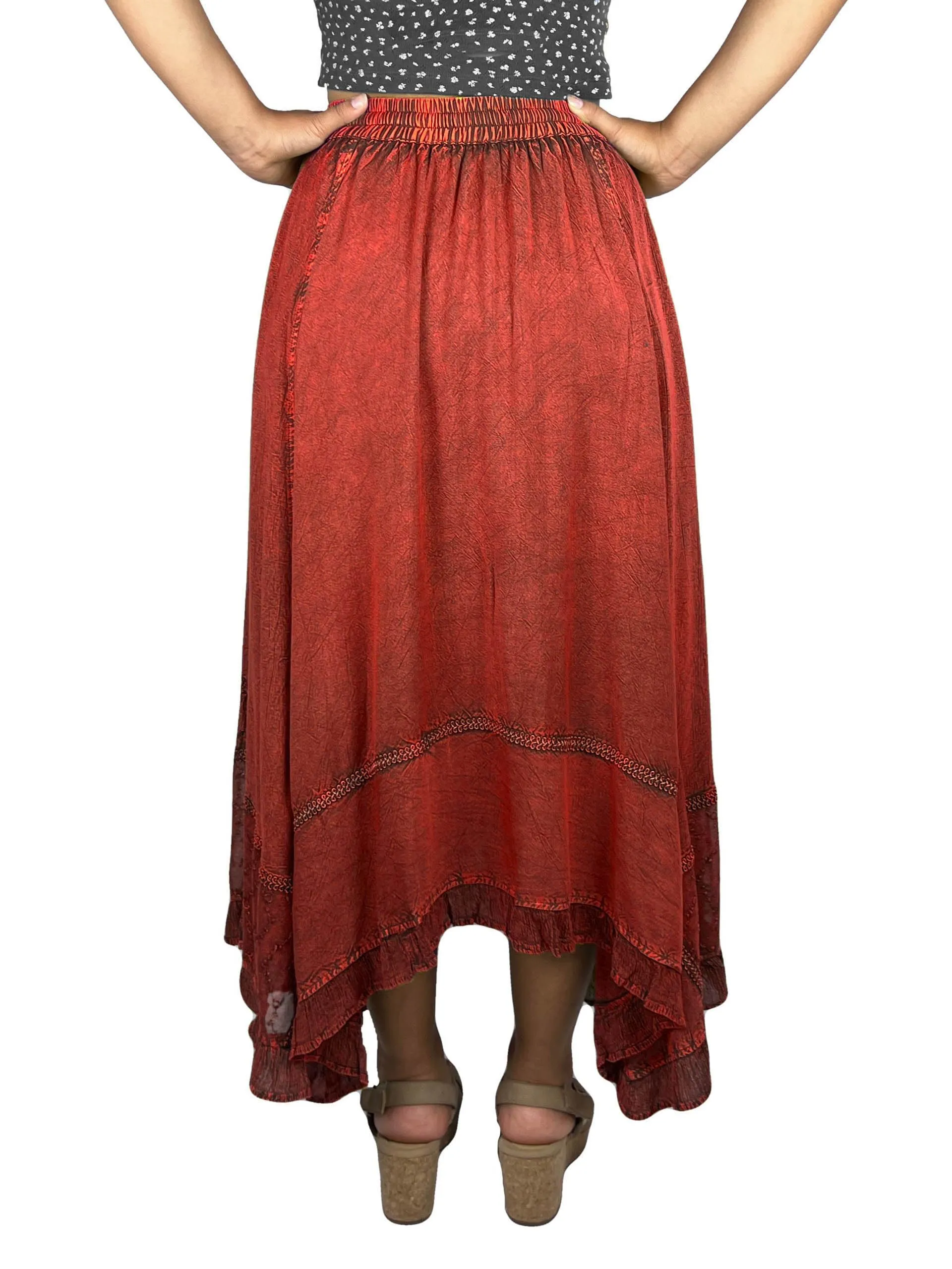 18 6027 SKT Medieval Embroidered Rich Heavy Netted Lace Elastic Waistband Uneven Skirt