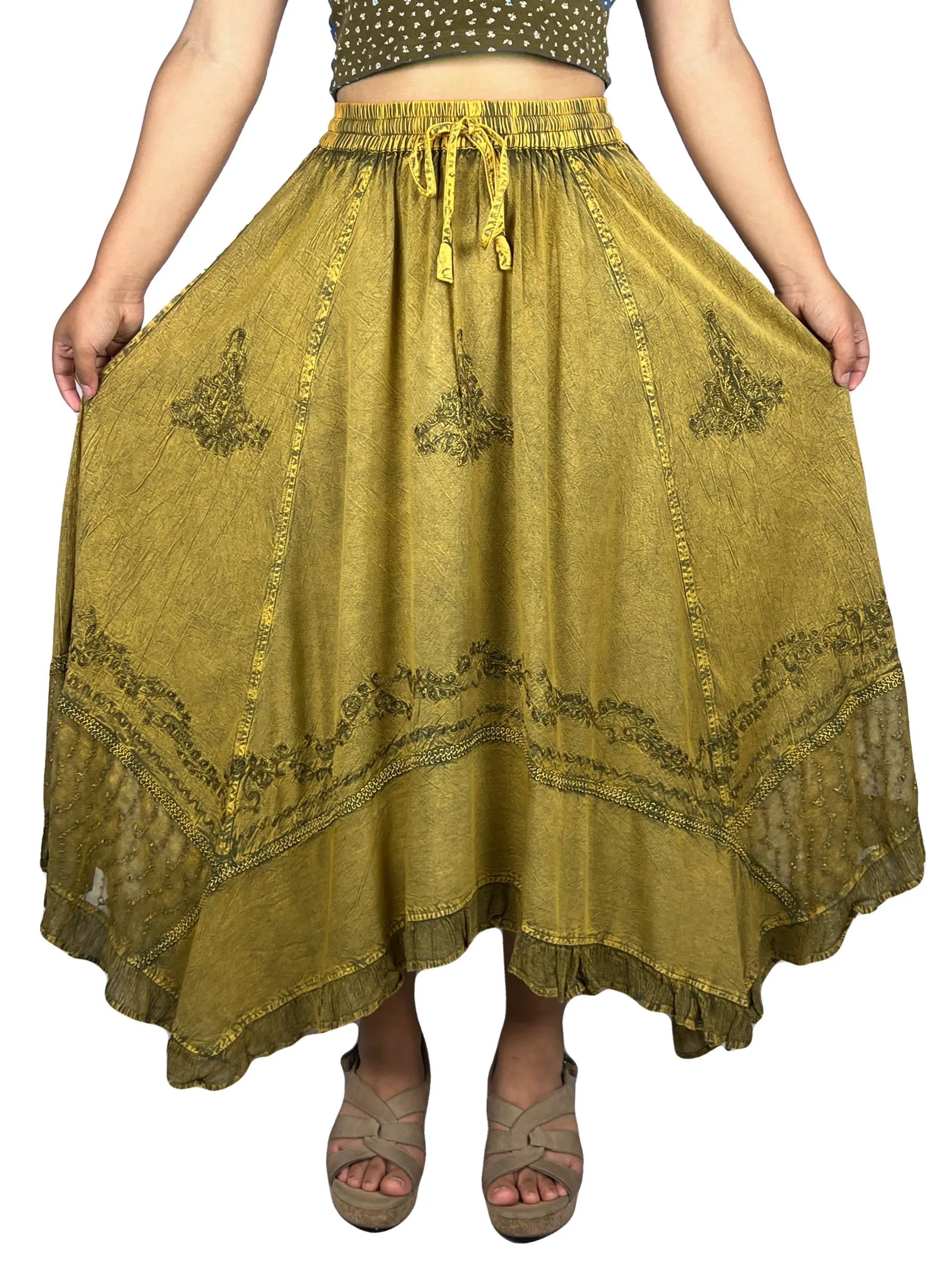 18 6027 SKT Medieval Embroidered Rich Heavy Netted Lace Elastic Waistband Uneven Skirt