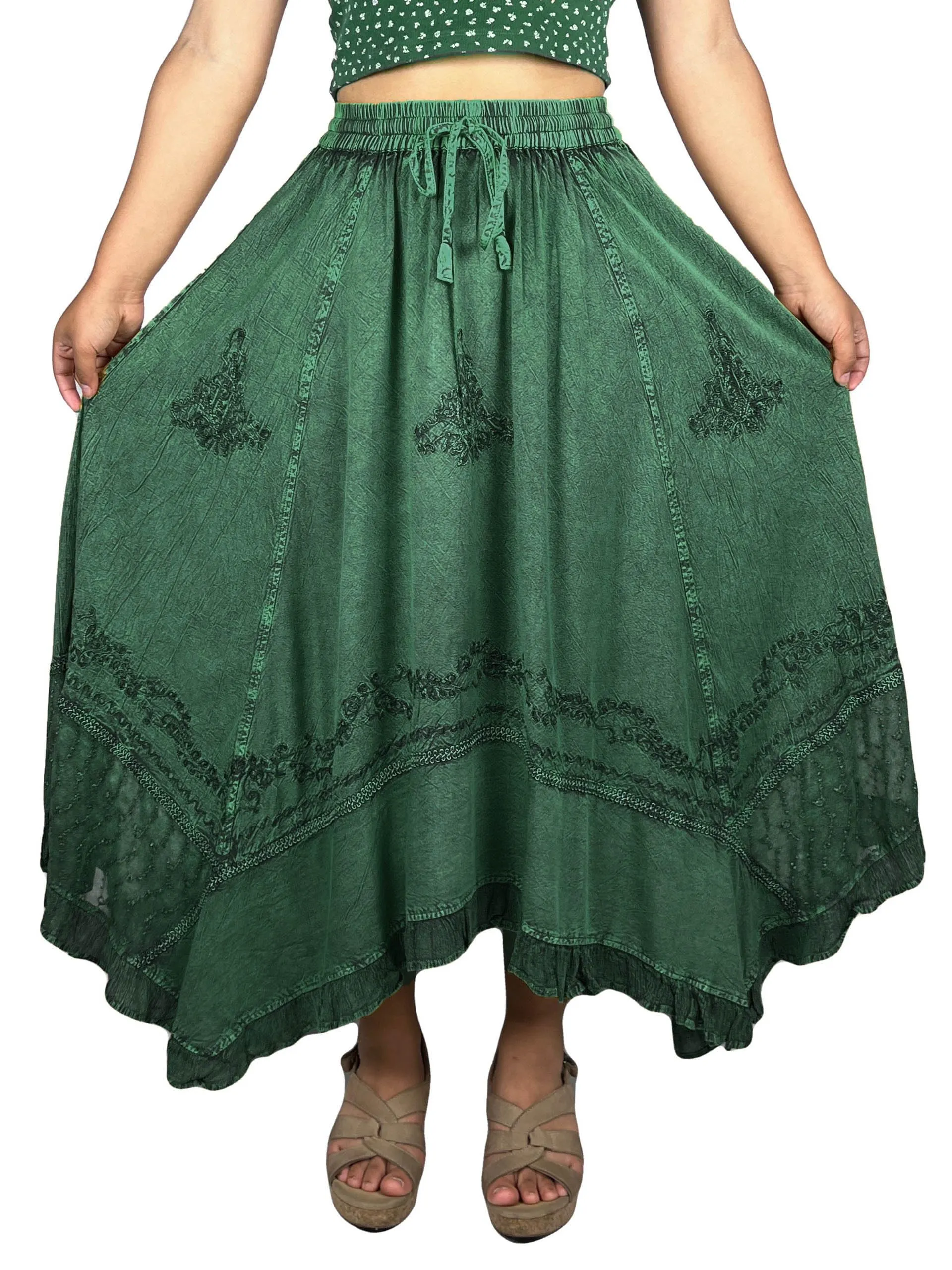 18 6027 SKT Medieval Embroidered Rich Heavy Netted Lace Elastic Waistband Uneven Skirt