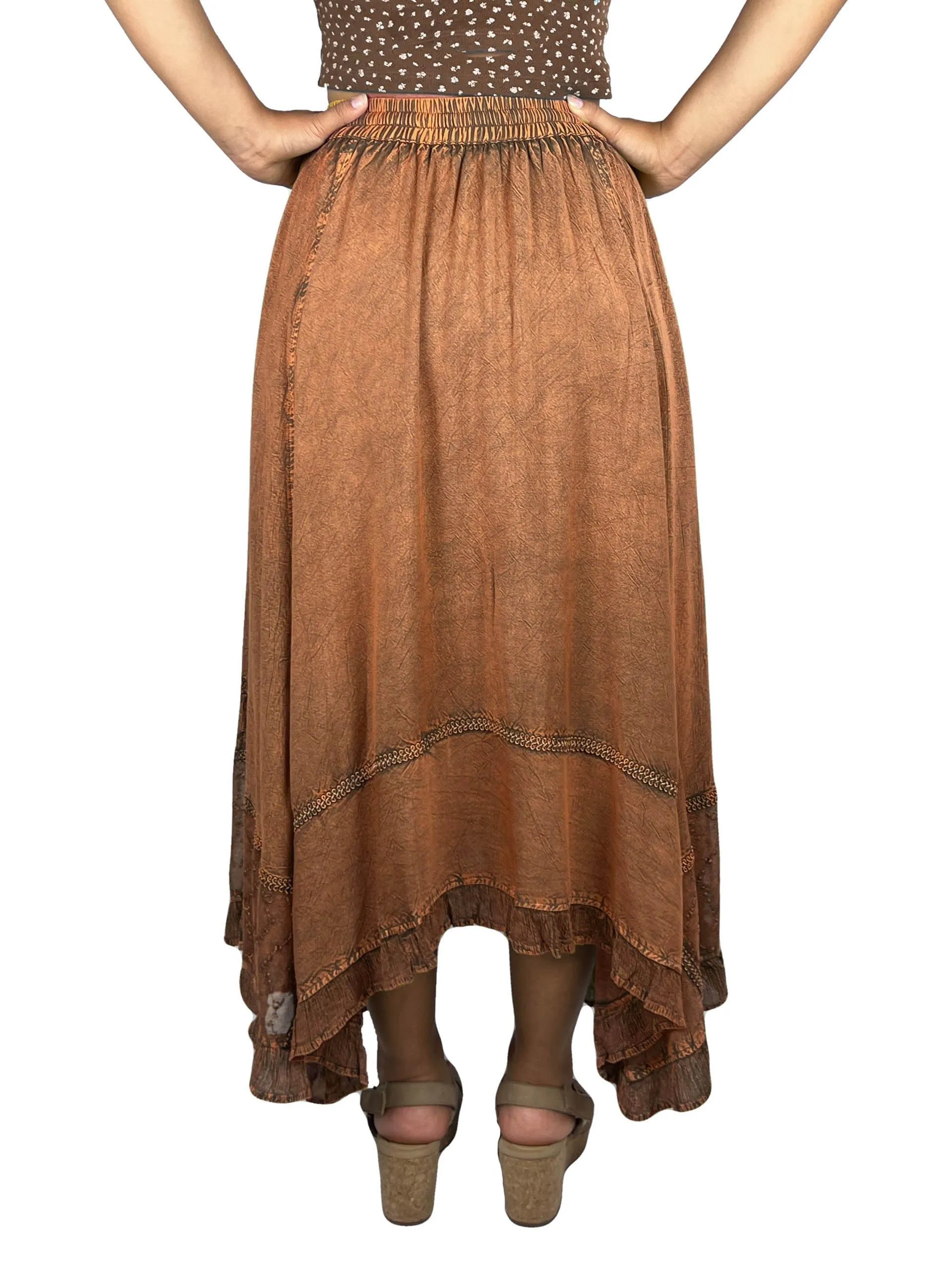 18 6027 SKT Medieval Embroidered Rich Heavy Netted Lace Elastic Waistband Uneven Skirt