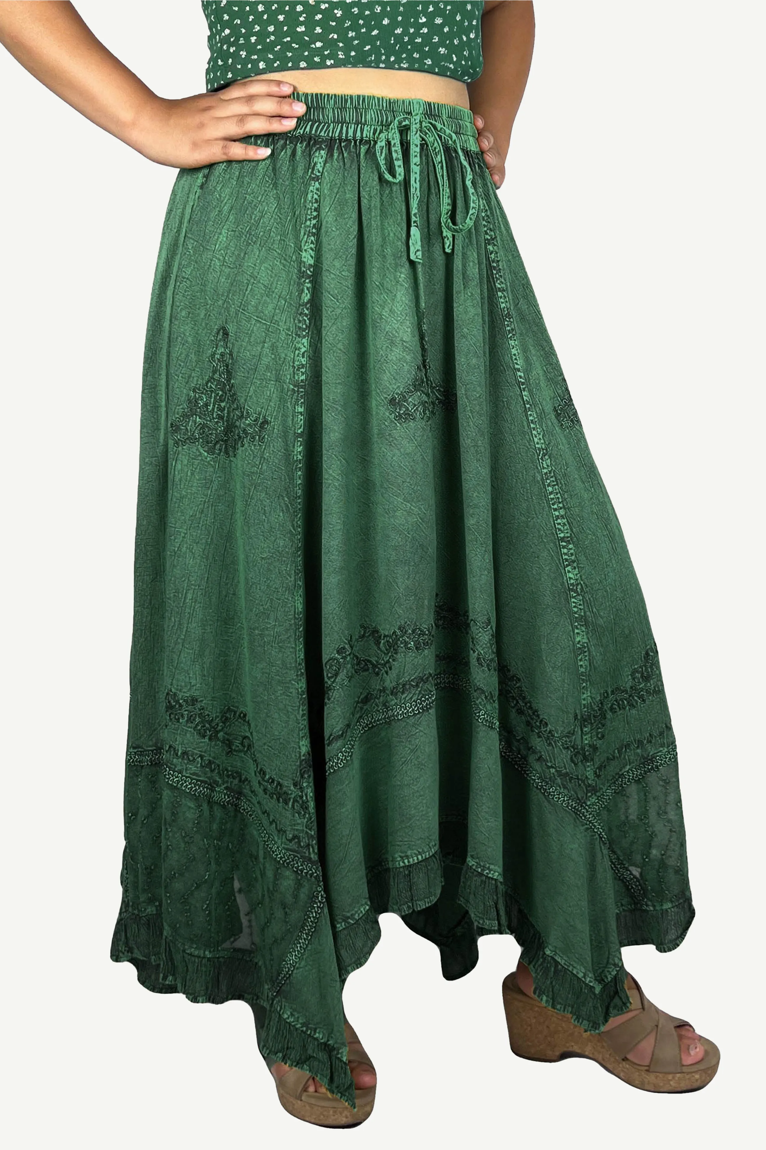 18 6027 SKT Medieval Embroidered Rich Heavy Netted Lace Elastic Waistband Uneven Skirt