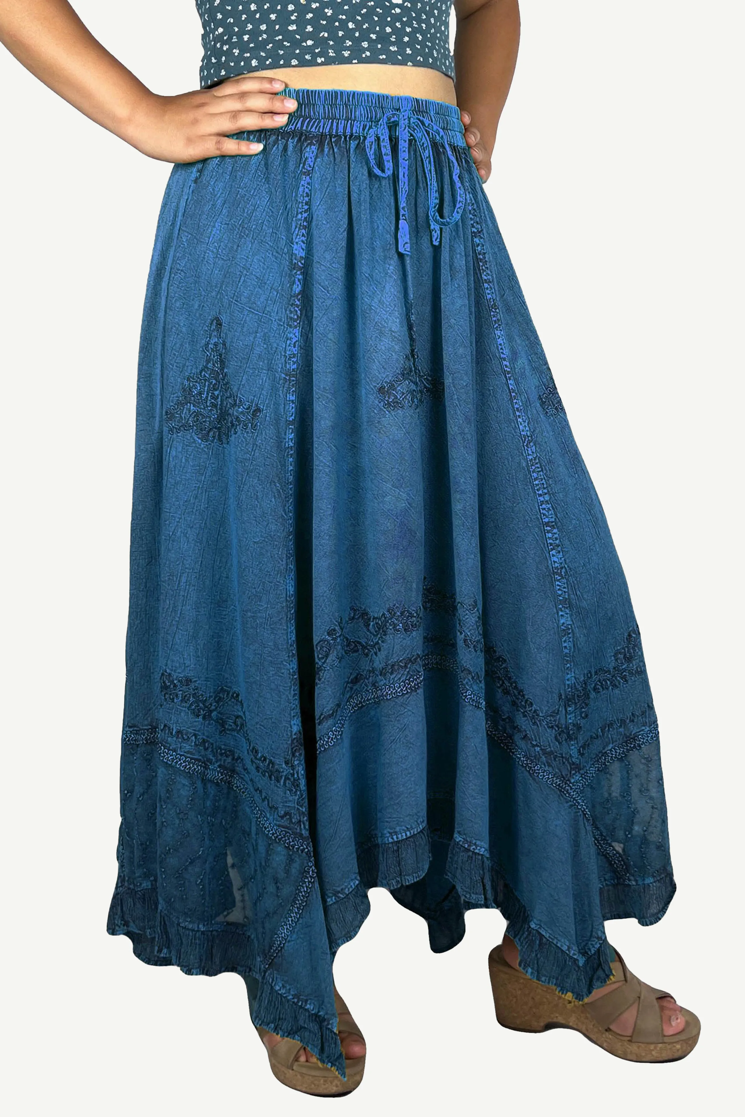 18 6027 SKT Medieval Embroidered Rich Heavy Netted Lace Elastic Waistband Uneven Skirt