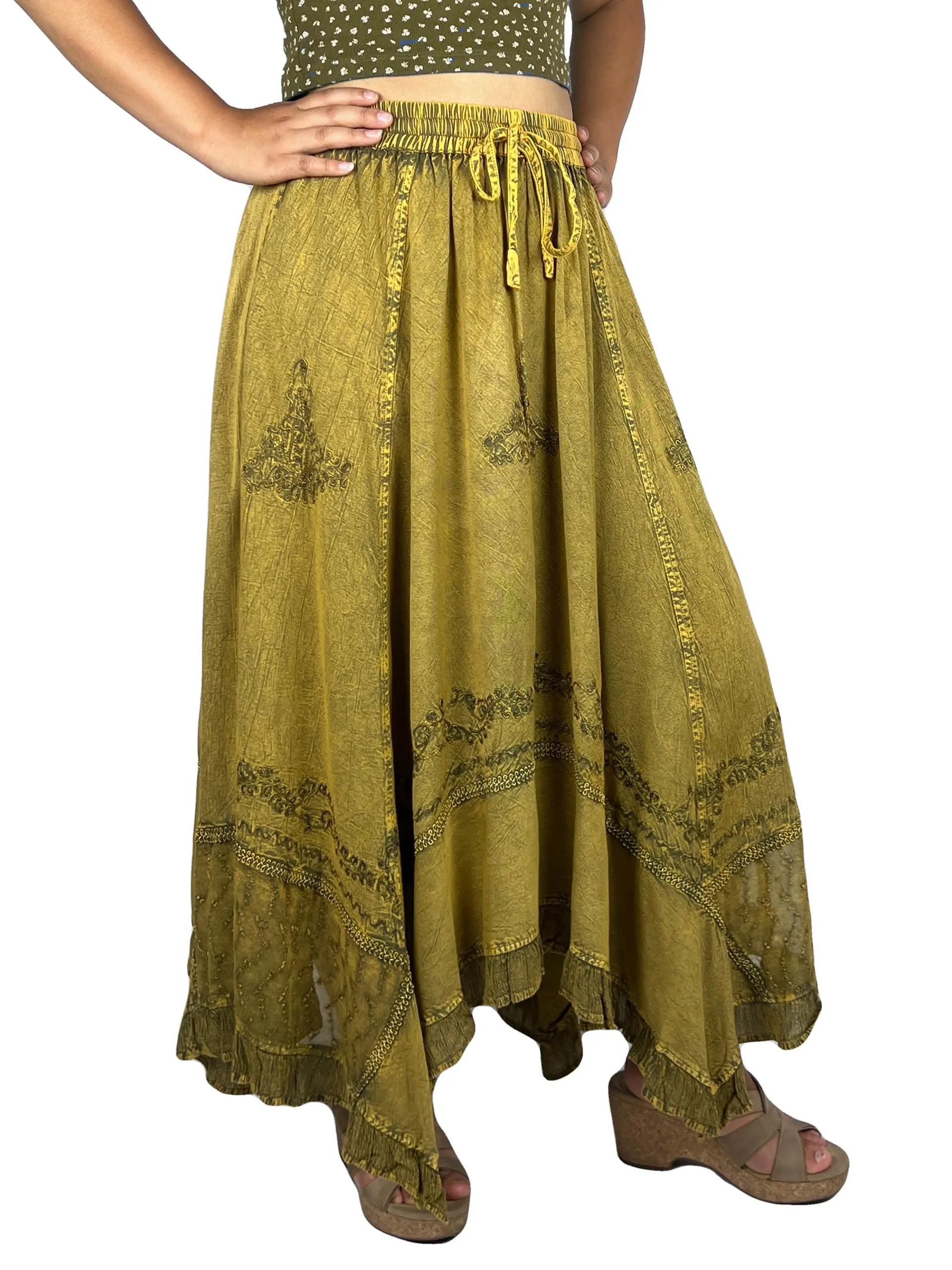18 6027 SKT Medieval Embroidered Rich Heavy Netted Lace Elastic Waistband Uneven Skirt
