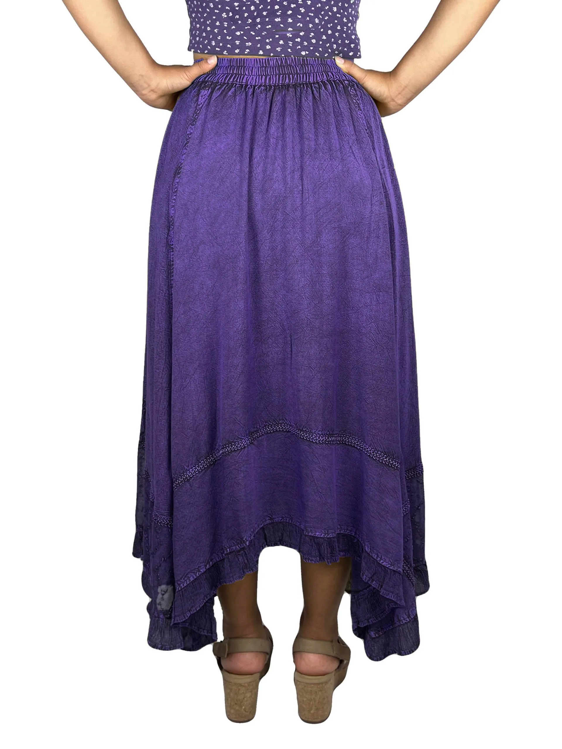 18 6027 SKT Medieval Embroidered Rich Heavy Netted Lace Elastic Waistband Uneven Skirt