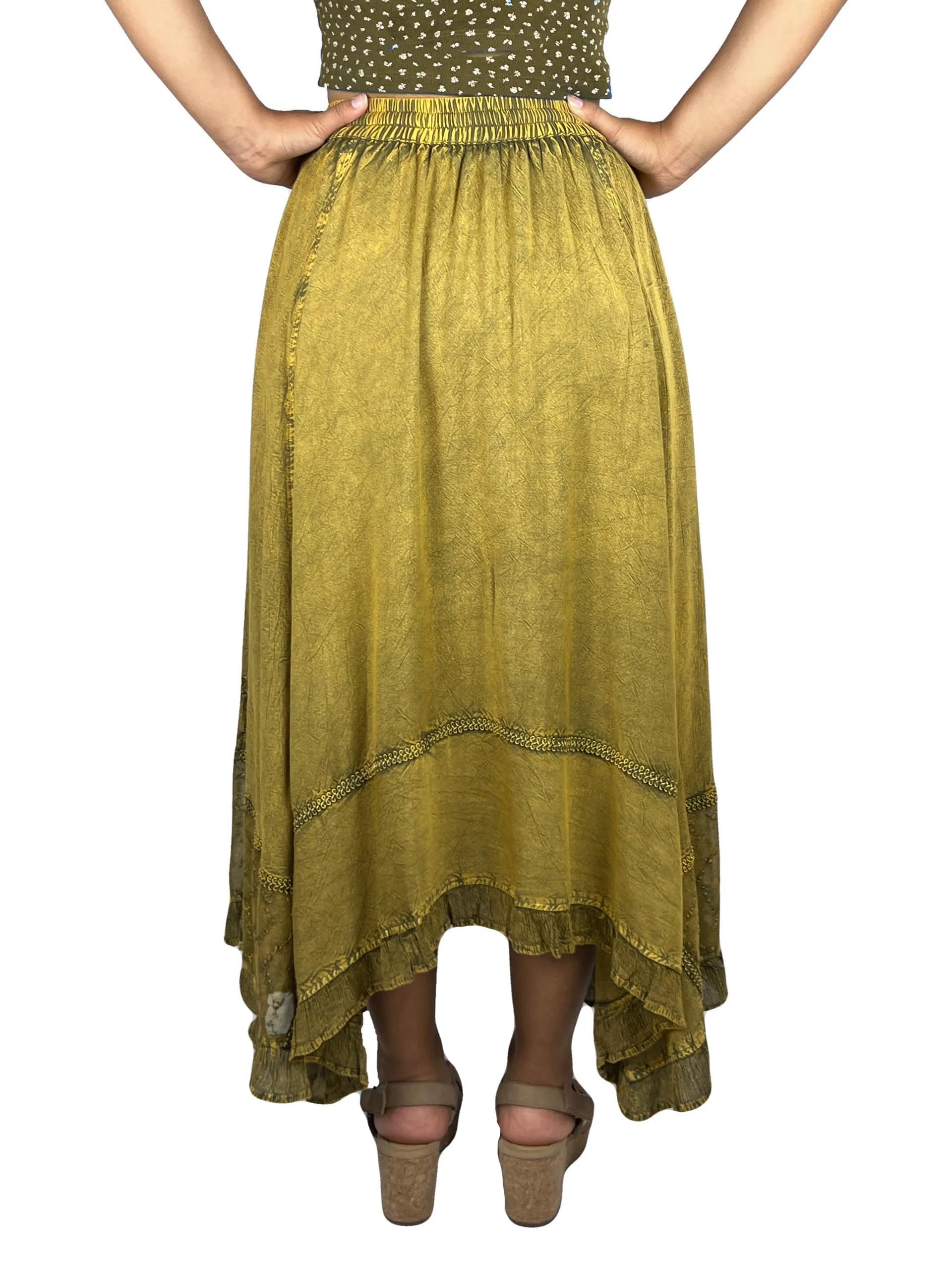 18 6027 SKT Medieval Embroidered Rich Heavy Netted Lace Elastic Waistband Uneven Skirt