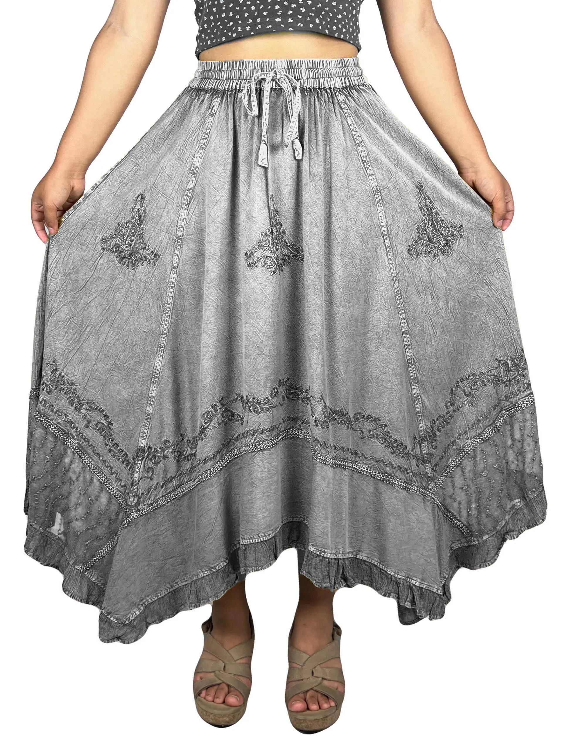 18 6027 SKT Medieval Embroidered Rich Heavy Netted Lace Elastic Waistband Uneven Skirt