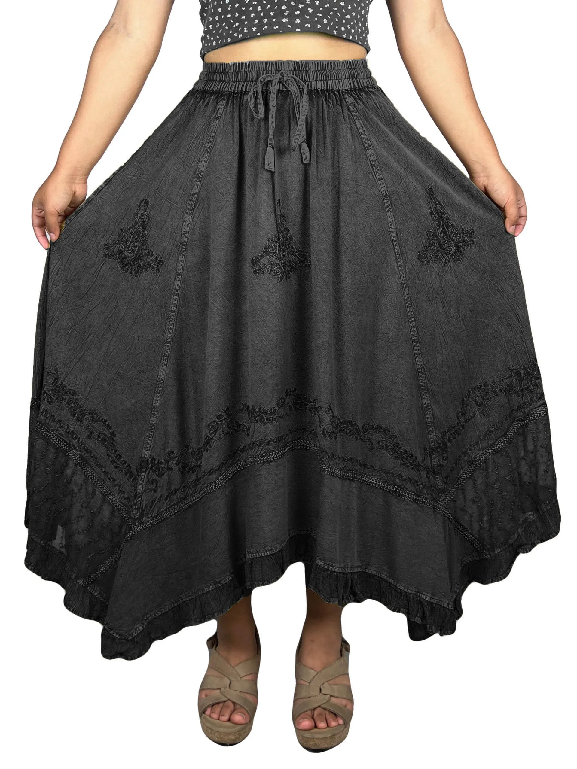 18 6027 SKT Medieval Embroidered Rich Heavy Netted Lace Elastic Waistband Uneven Skirt