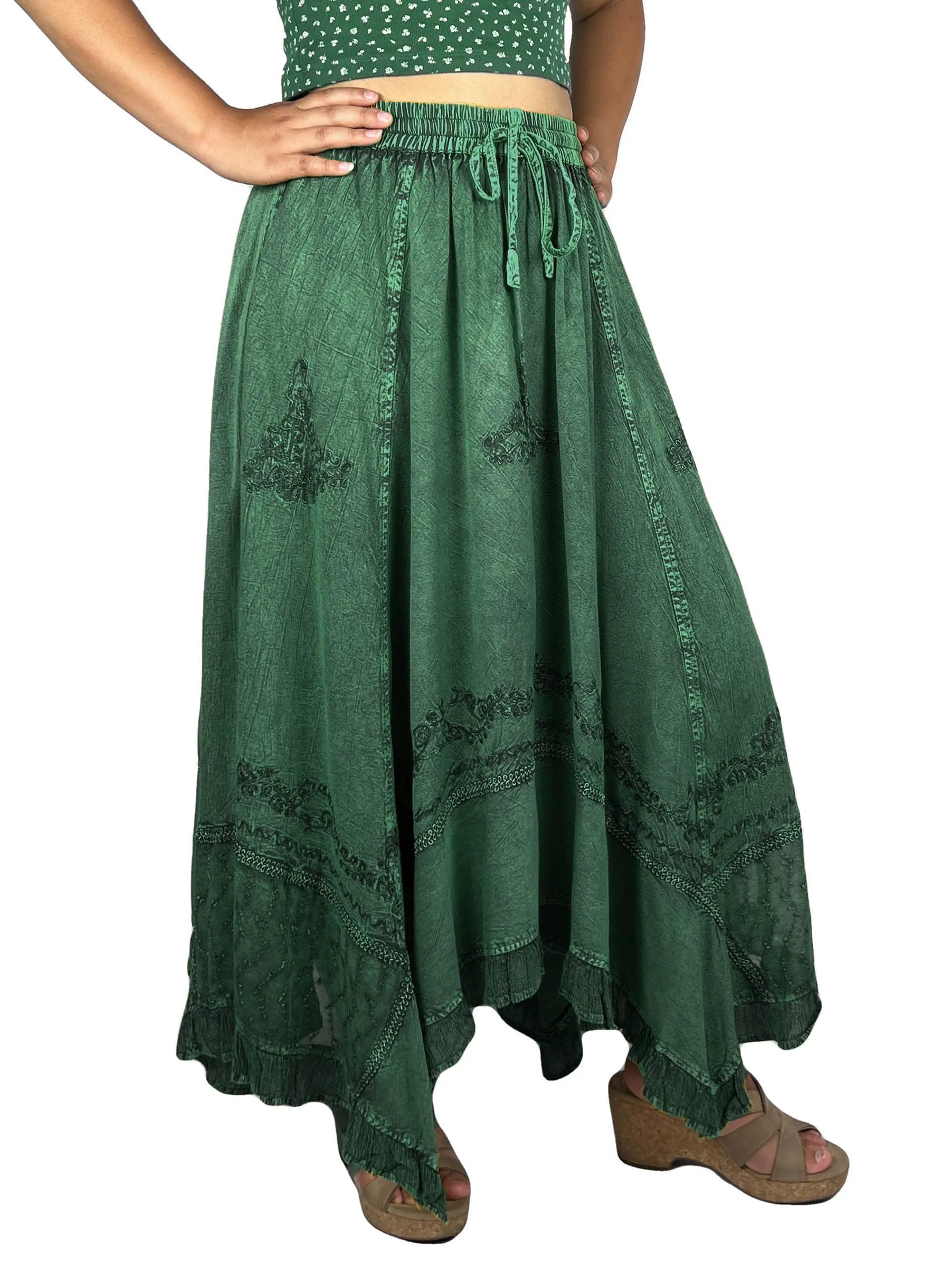 18 6027 SKT Medieval Embroidered Rich Heavy Netted Lace Elastic Waistband Uneven Skirt