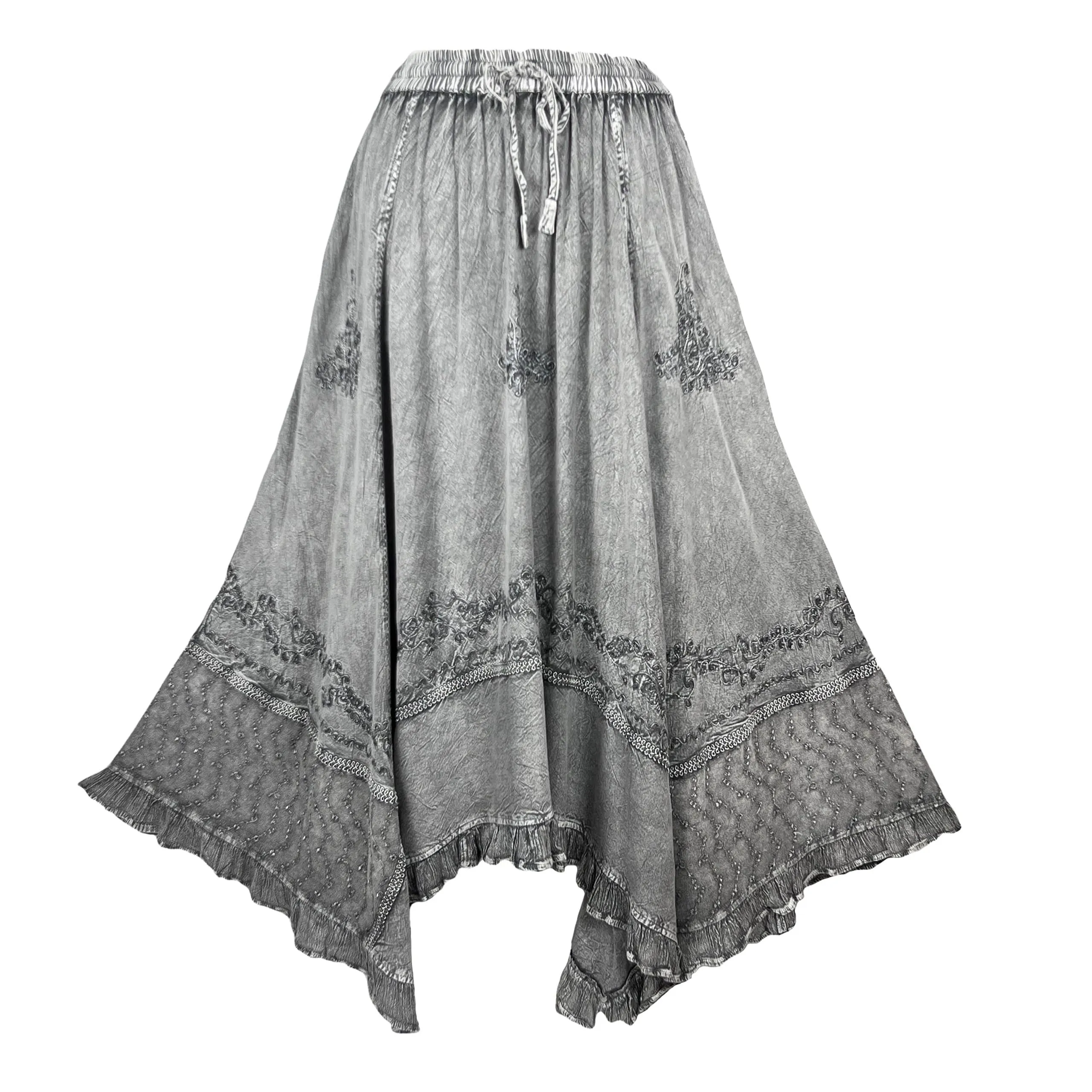 18 6027 SKT Medieval Embroidered Rich Heavy Netted Lace Elastic Waistband Uneven Skirt