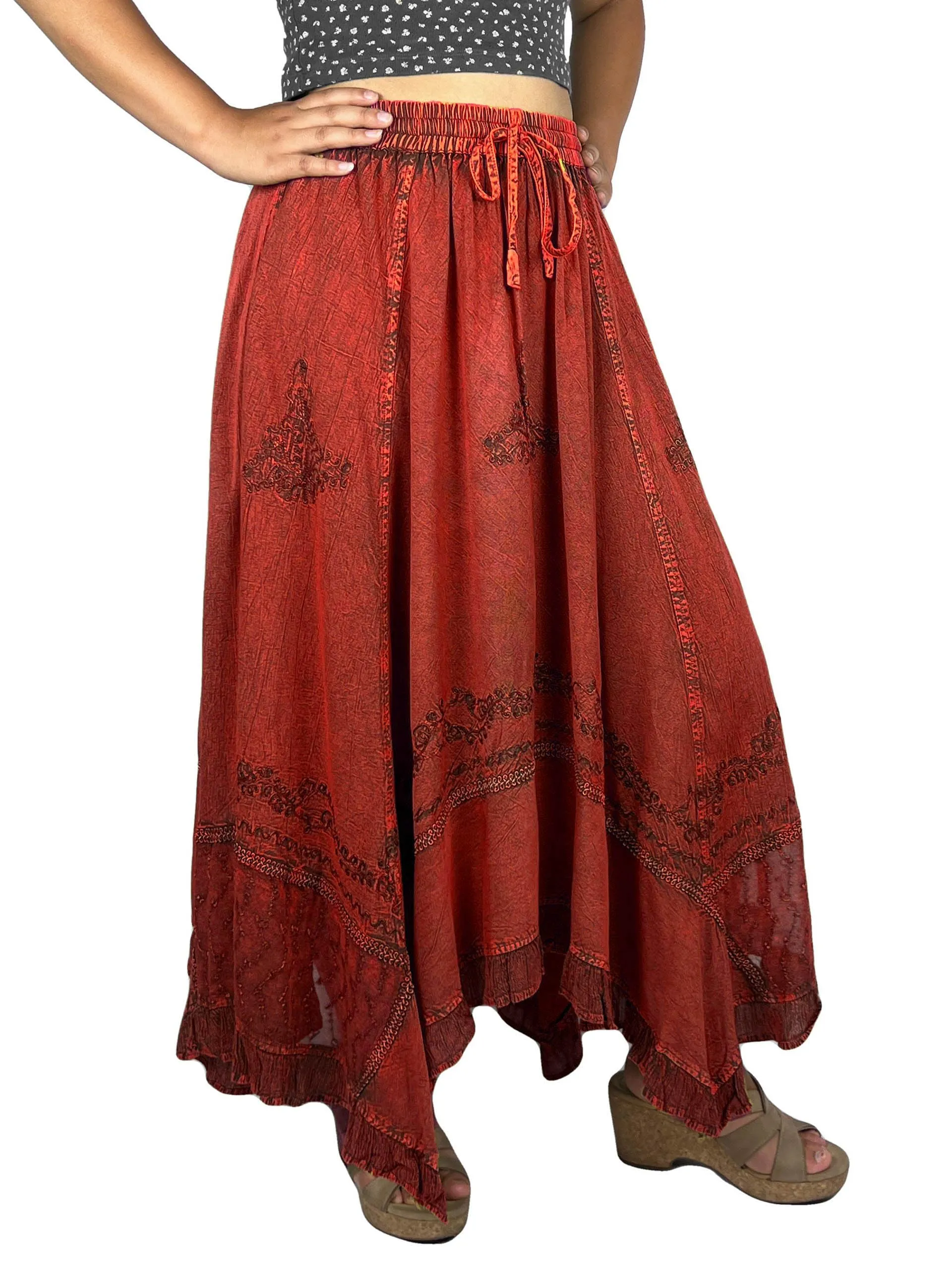18 6027 SKT Medieval Embroidered Rich Heavy Netted Lace Elastic Waistband Uneven Skirt