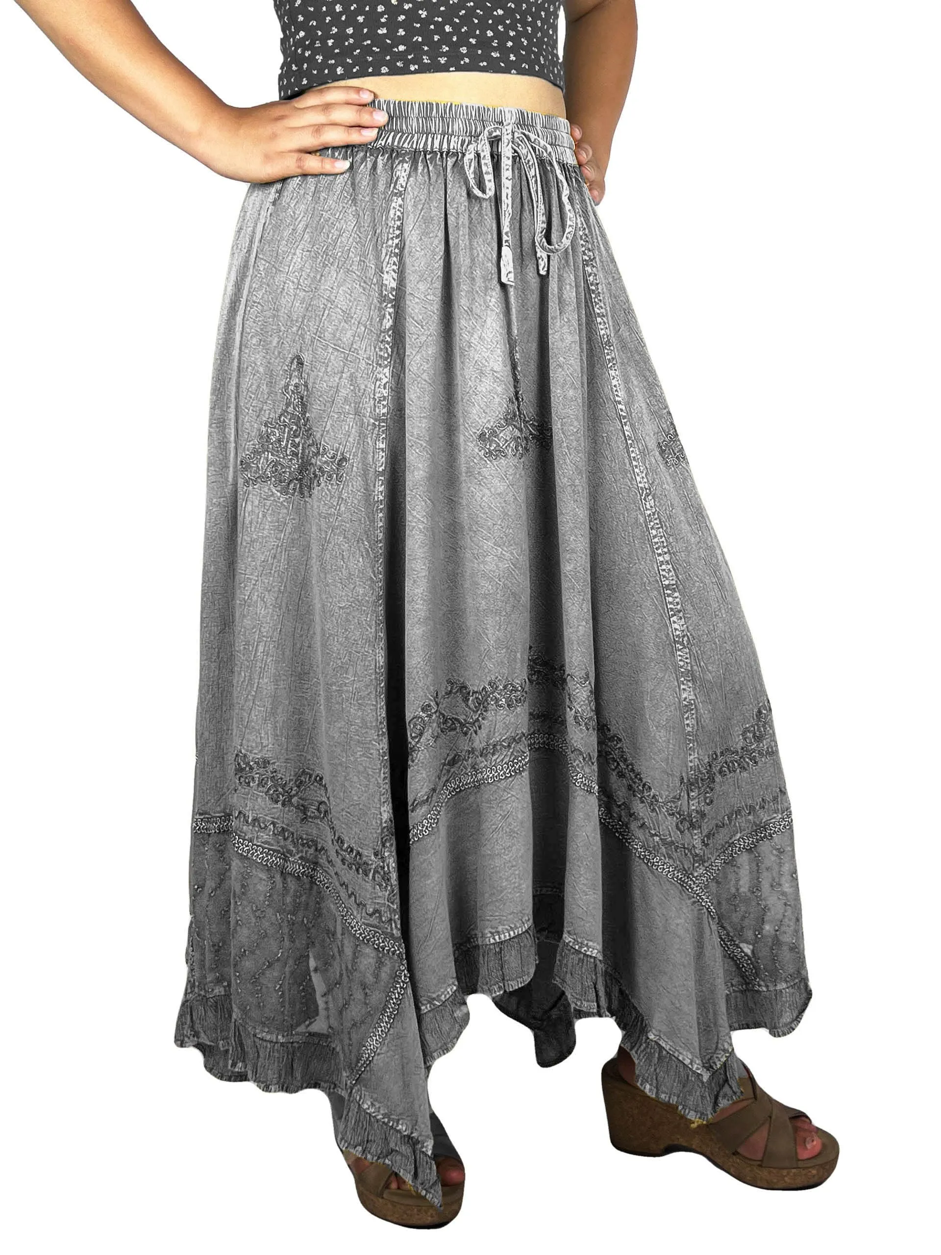 18 6027 SKT Medieval Embroidered Rich Heavy Netted Lace Elastic Waistband Uneven Skirt