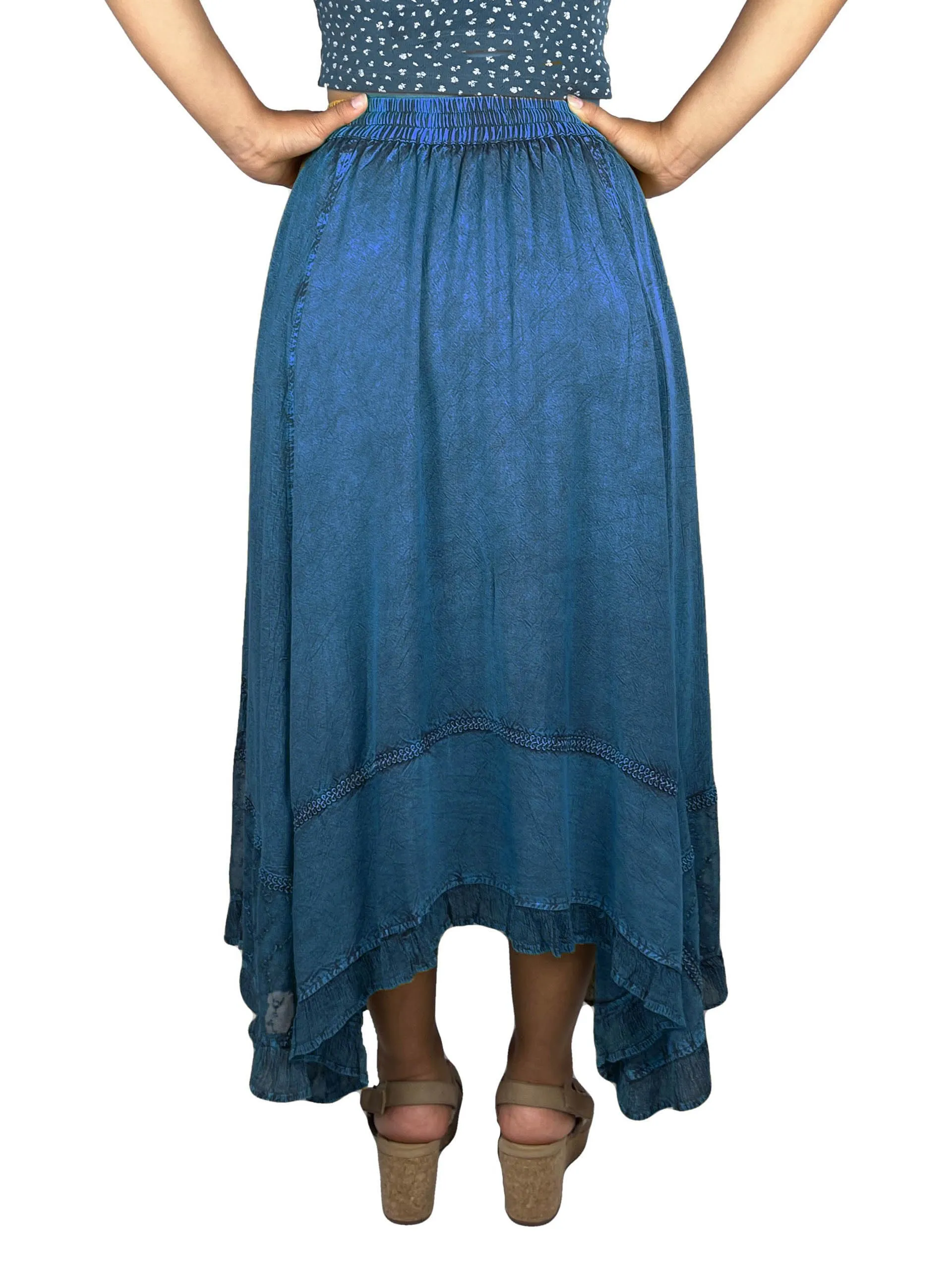 18 6027 SKT Medieval Embroidered Rich Heavy Netted Lace Elastic Waistband Uneven Skirt