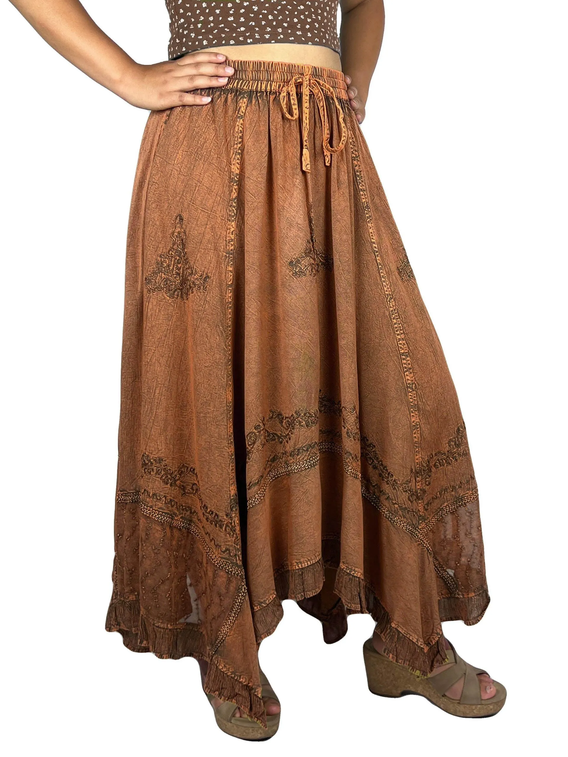 18 6027 SKT Medieval Embroidered Rich Heavy Netted Lace Elastic Waistband Uneven Skirt