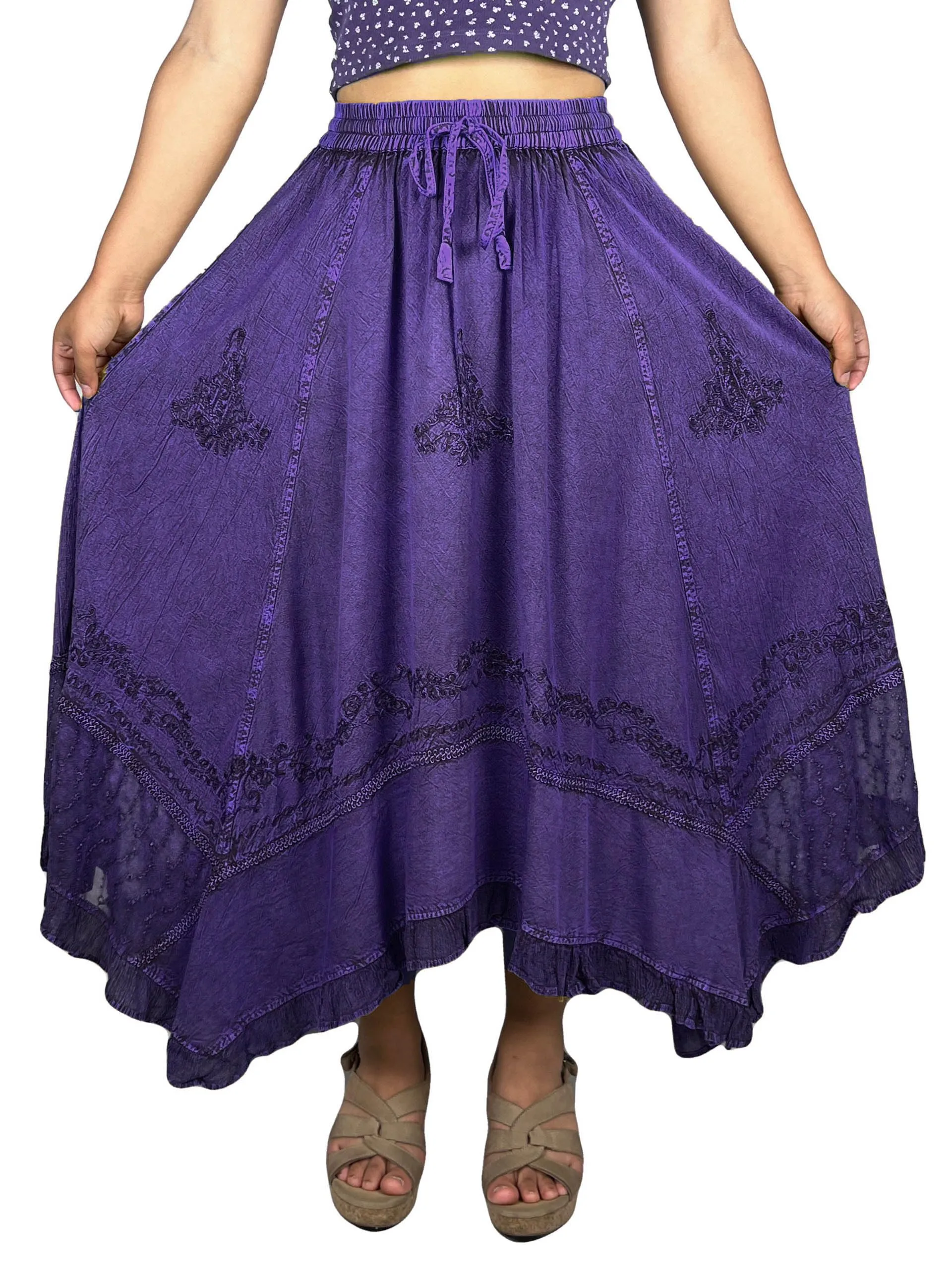 18 6027 SKT Medieval Embroidered Rich Heavy Netted Lace Elastic Waistband Uneven Skirt