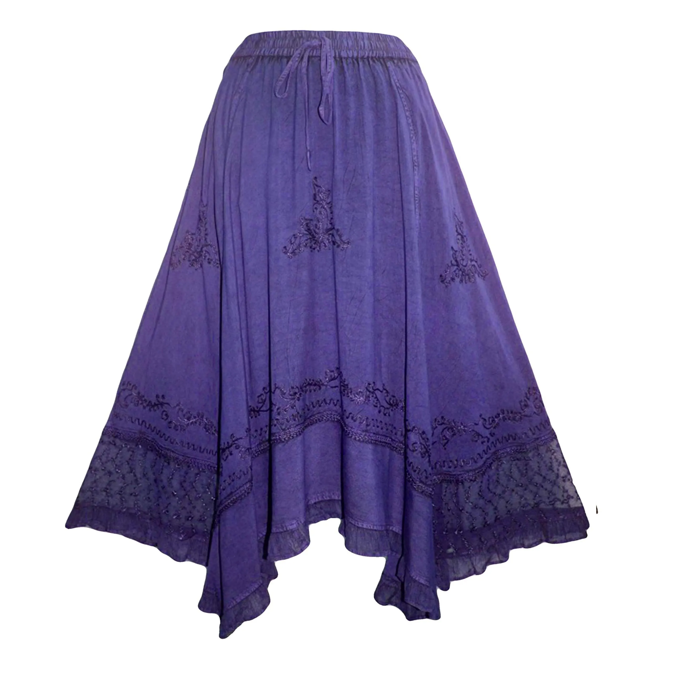 18 6027 SKT Medieval Embroidered Rich Heavy Netted Lace Elastic Waistband Uneven Skirt