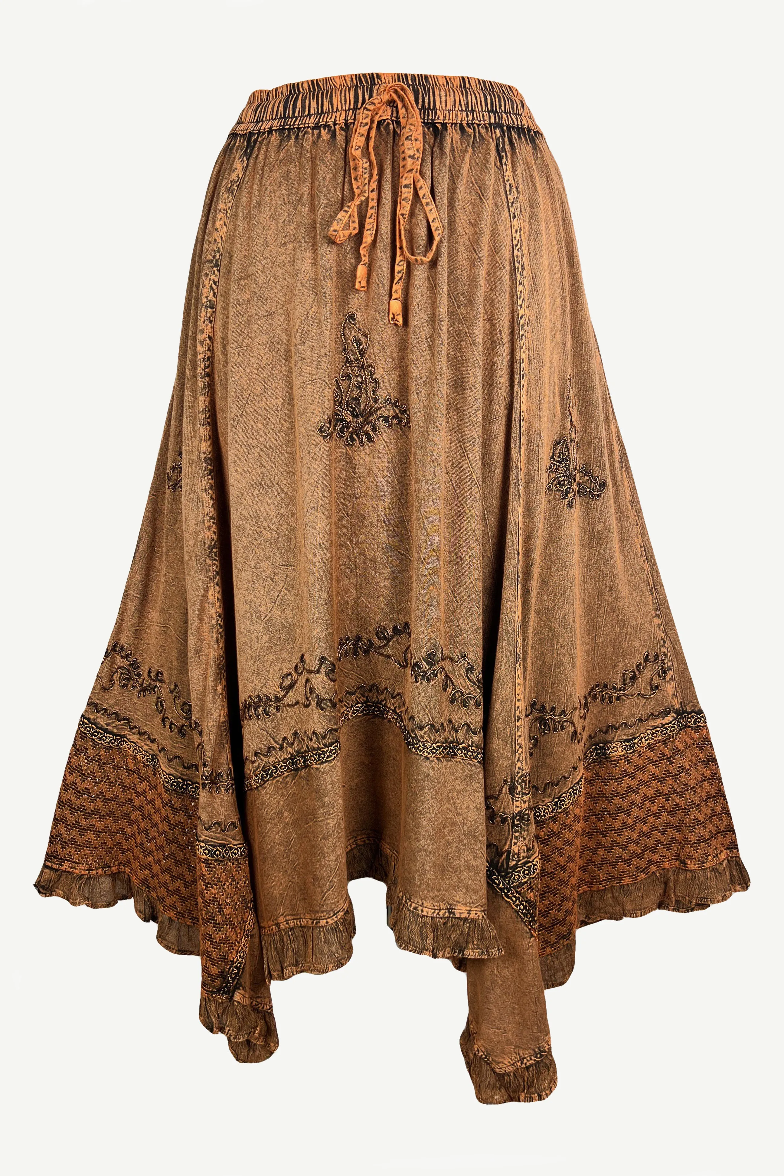 18 6027 SKT Medieval Embroidered Rich Heavy Netted Lace Elastic Waistband Uneven Skirt
