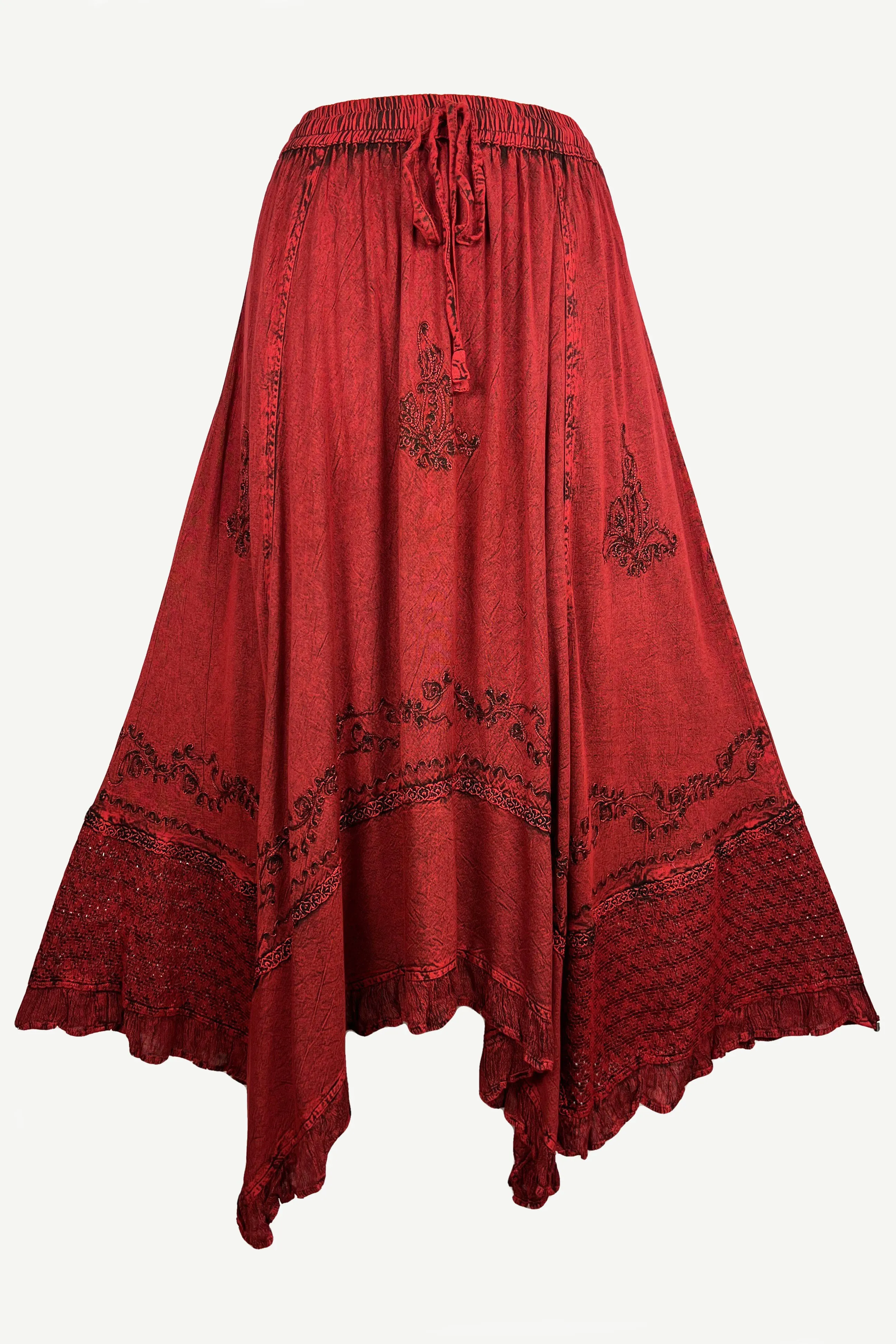 18 6027 SKT Medieval Embroidered Rich Heavy Netted Lace Elastic Waistband Uneven Skirt