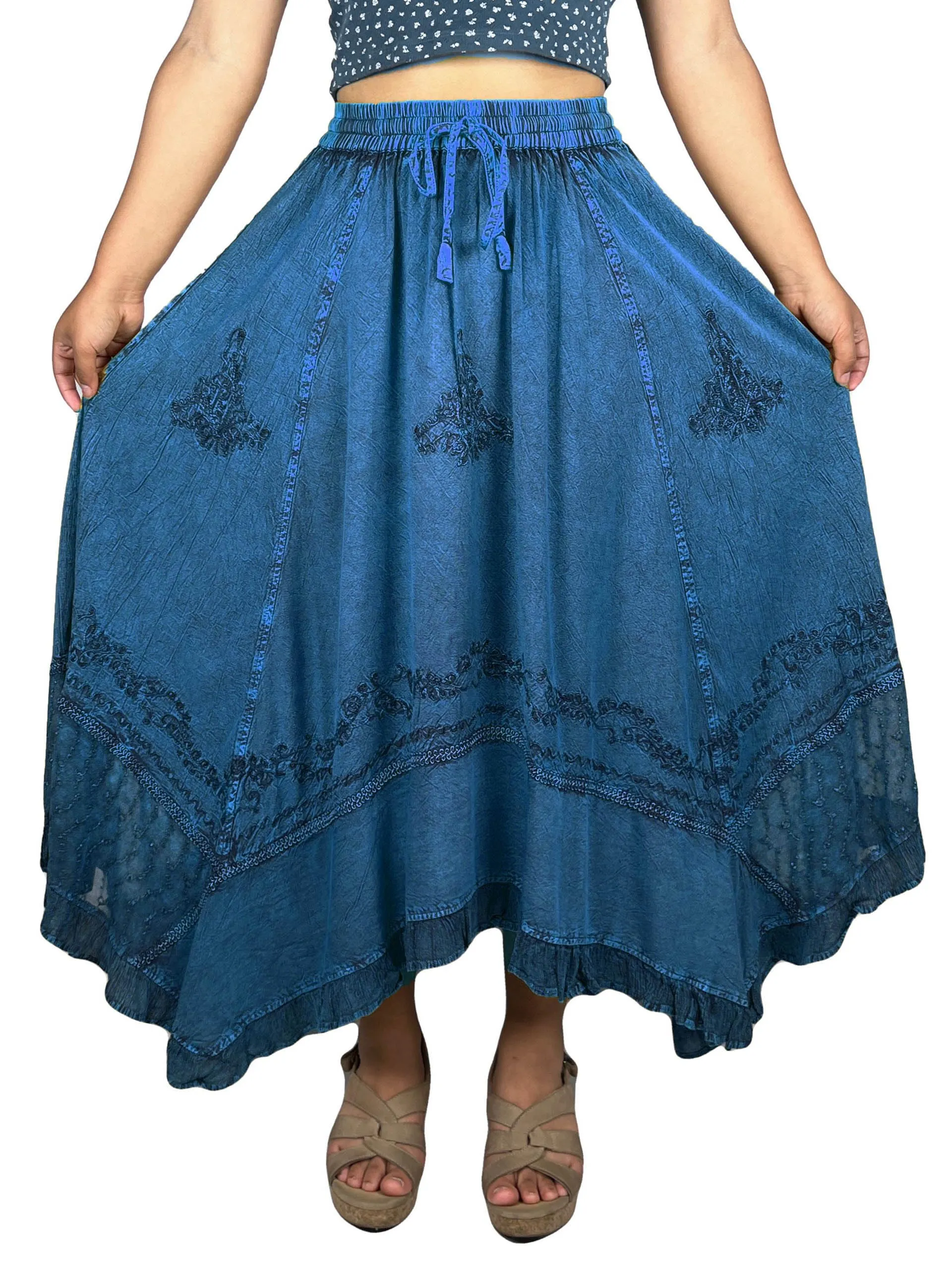 18 6027 SKT Medieval Embroidered Rich Heavy Netted Lace Elastic Waistband Uneven Skirt