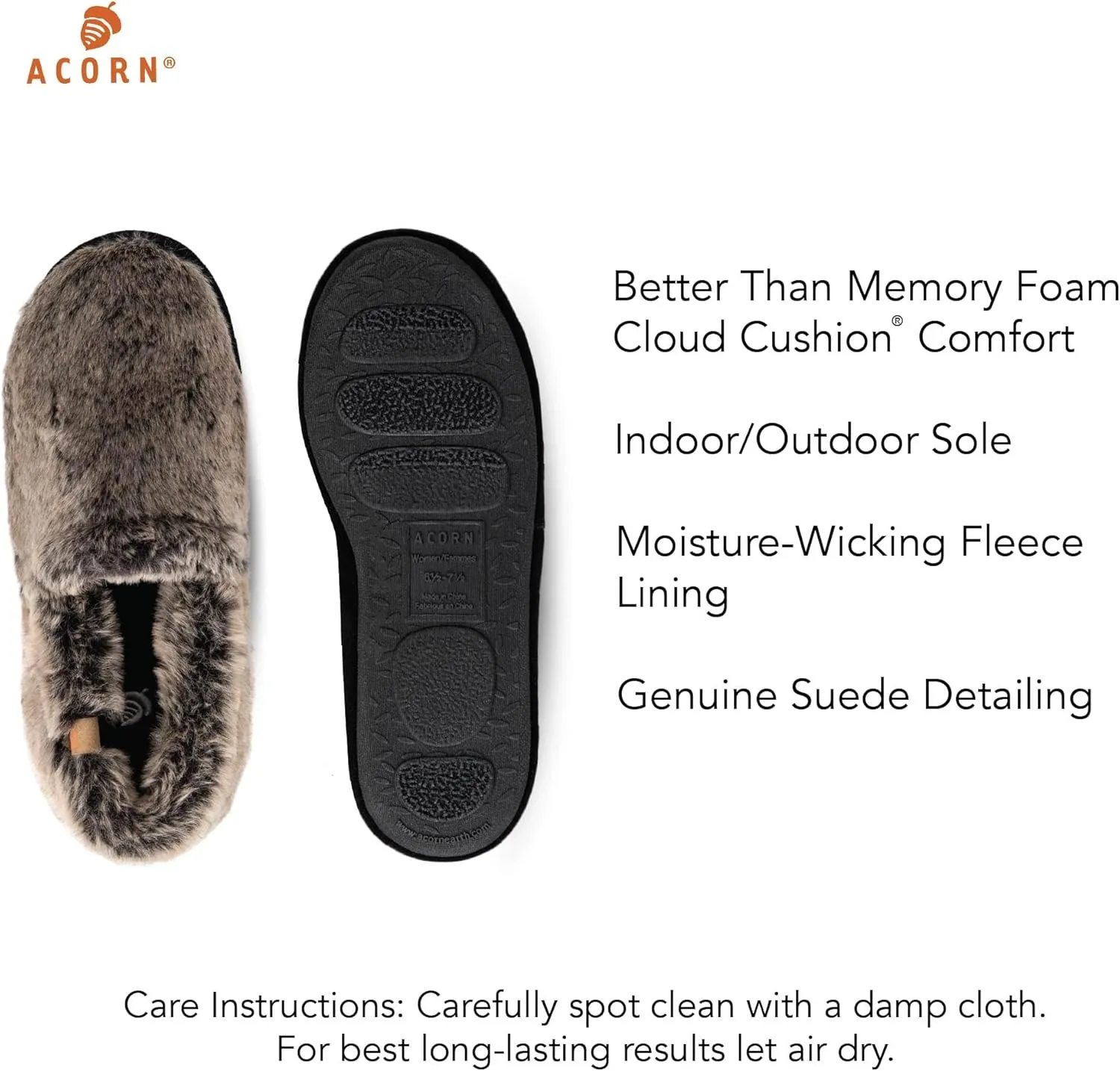 Acorn Womens Moc Slippers with Comfortable Cloud-Like Feel, Soft and Cozy Uppers and Non-Slip Sole