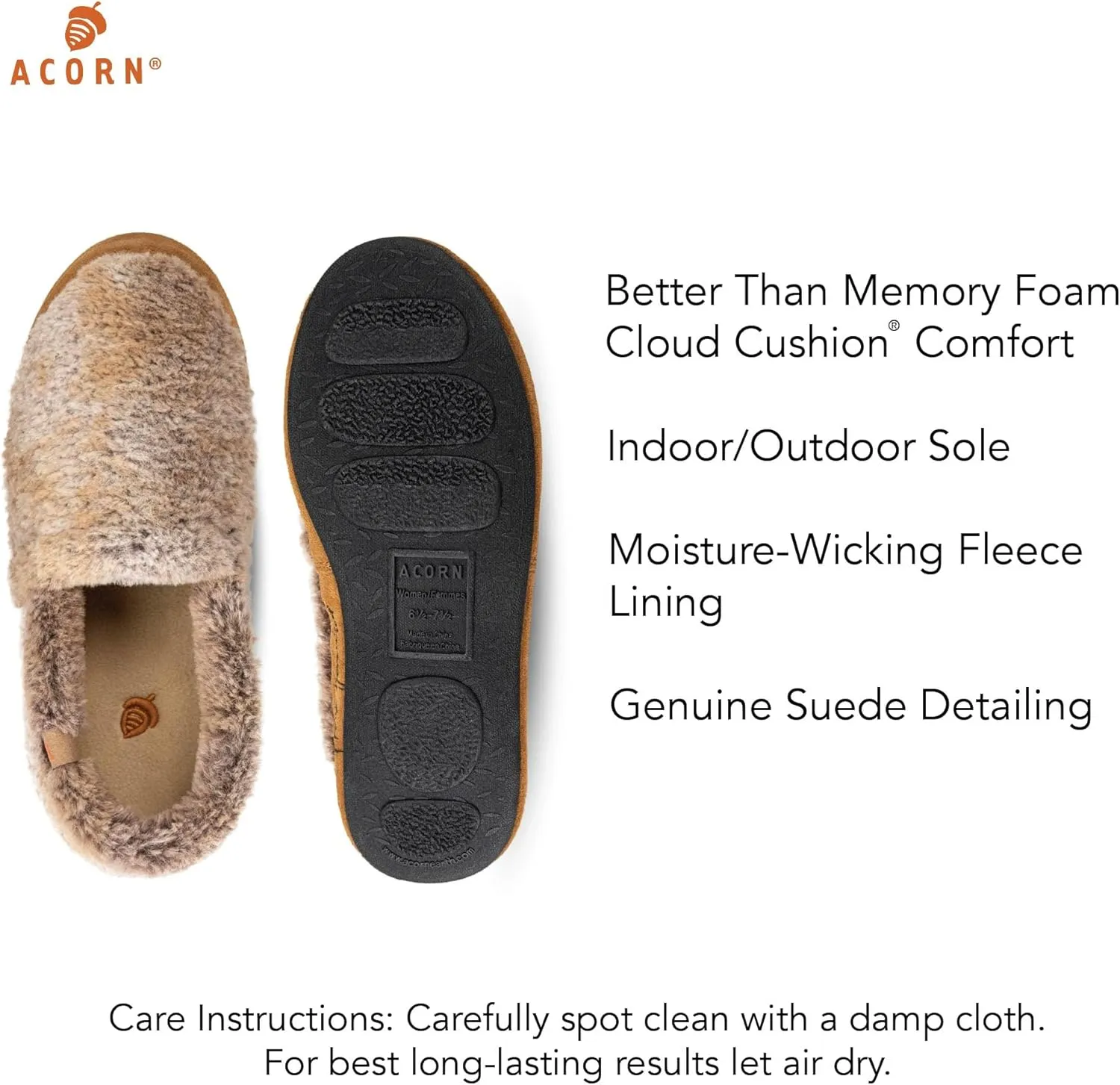 Acorn Womens Moc Slippers with Comfortable Cloud-Like Feel, Soft and Cozy Uppers and Non-Slip Sole