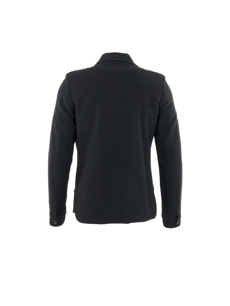 Asymmetric Button Up Wool Jacket in Black