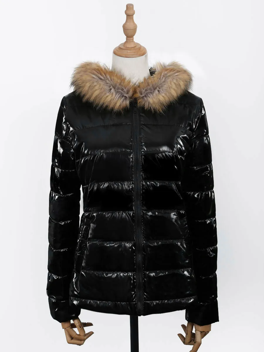 Black Hooded Faux Fur Puffer Winter Coat