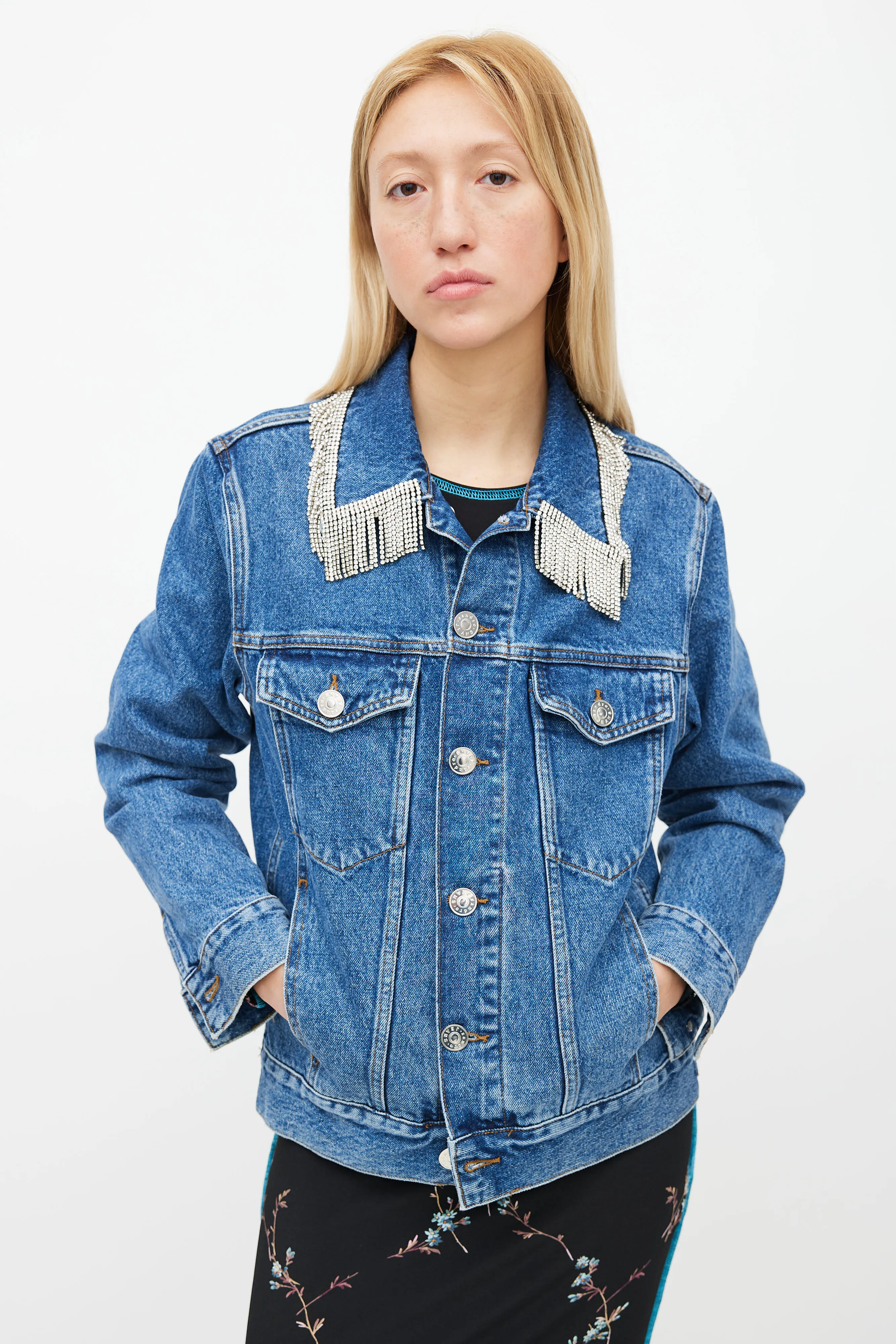 Blue Denim & Silver-Tone Fringe Jacket