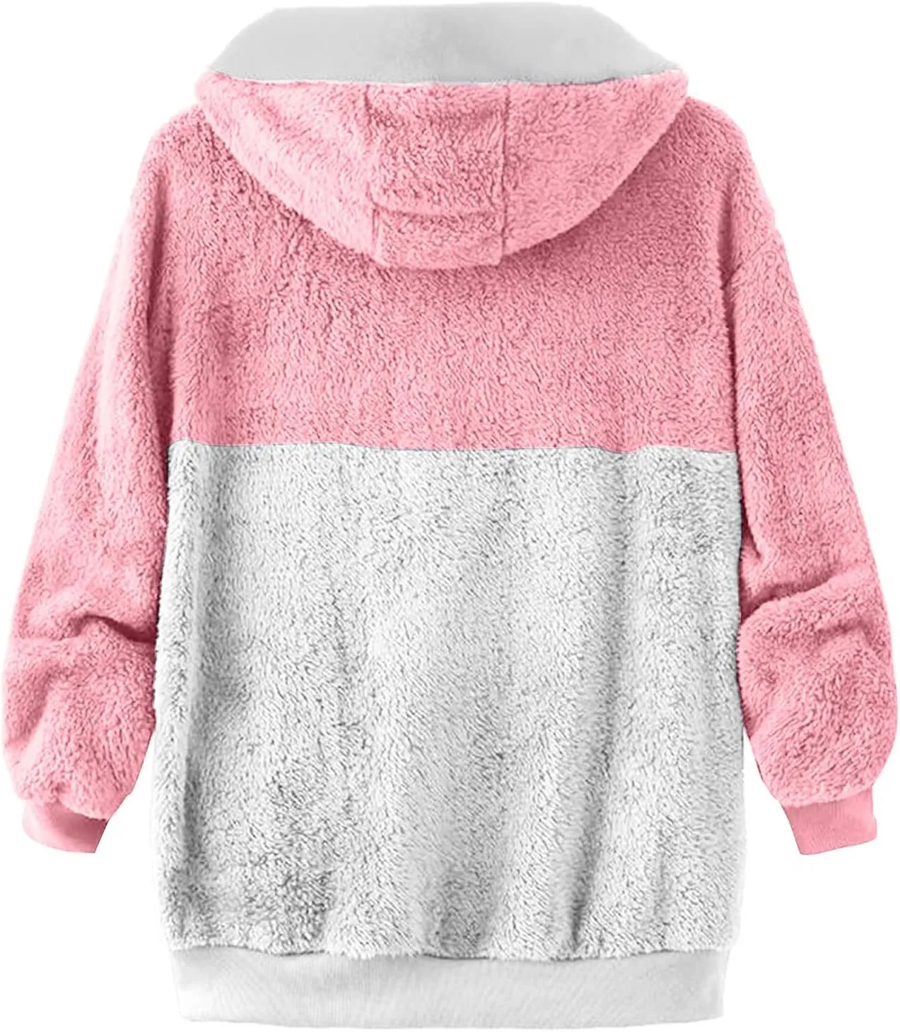 Coats for Women, Women's Fashion Casual Loose Plush Striped Zipper Long Sleeve Stitching Hooded Jacket Coat