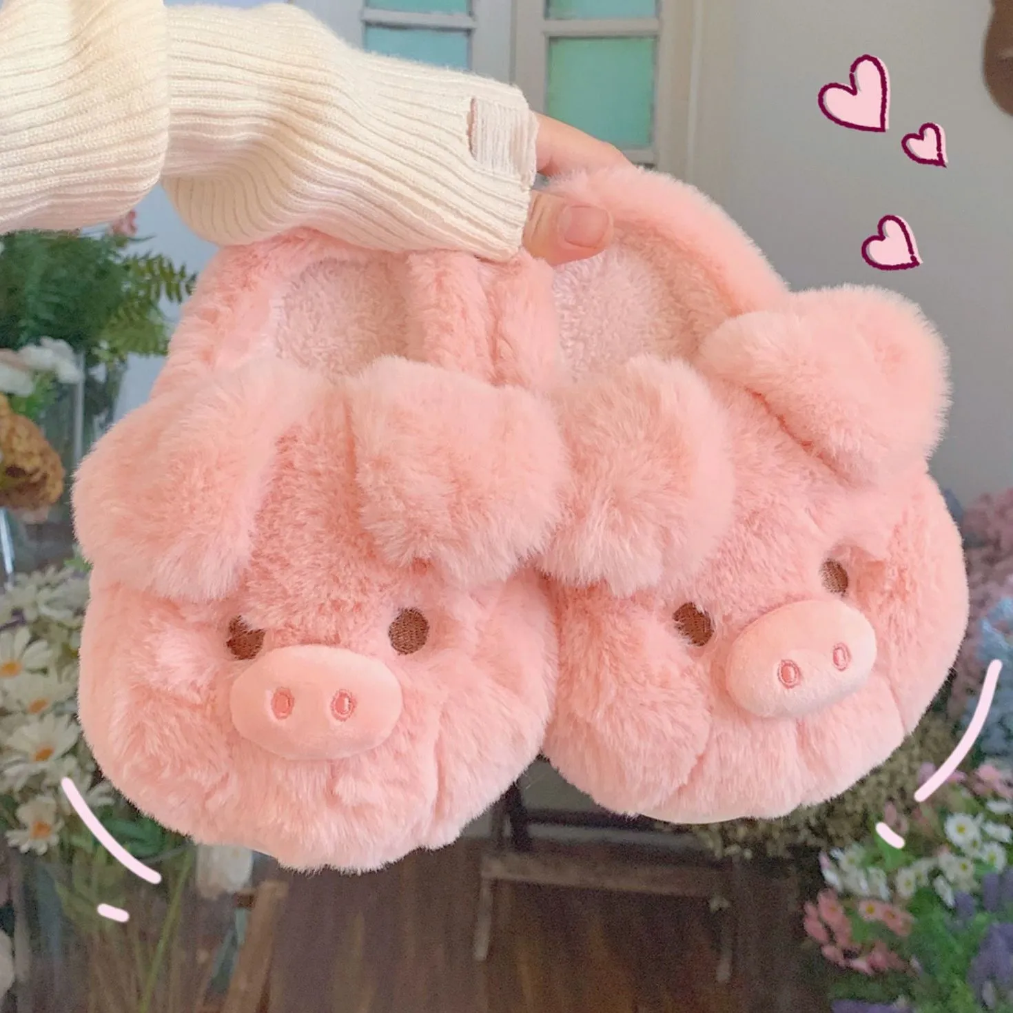 Cute Pink Pig Plush Slippers