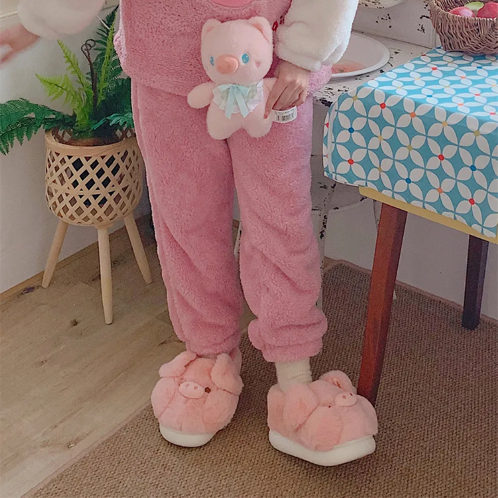 Cute Pink Pig Plush Slippers