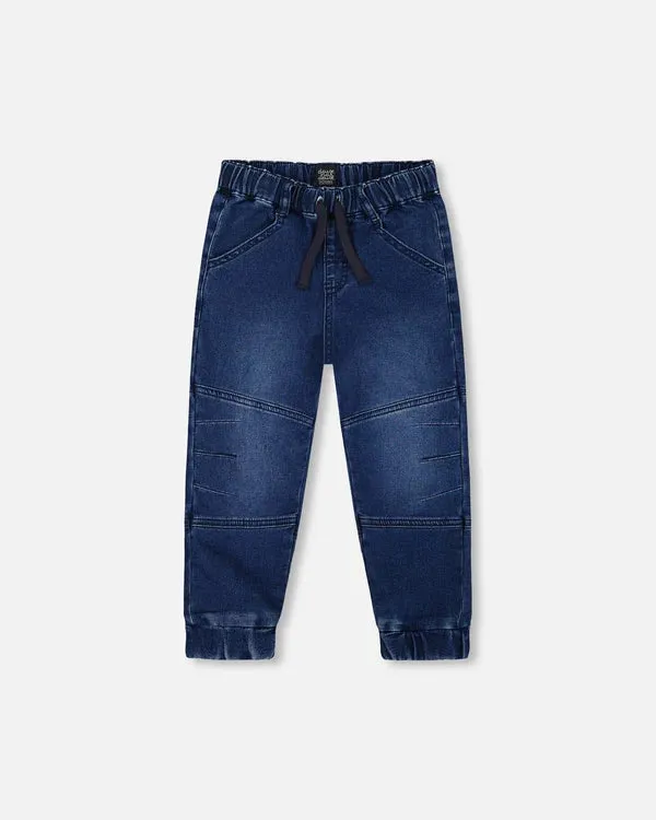 Deux Par Deux French Terry Denim Joggers  - Navy