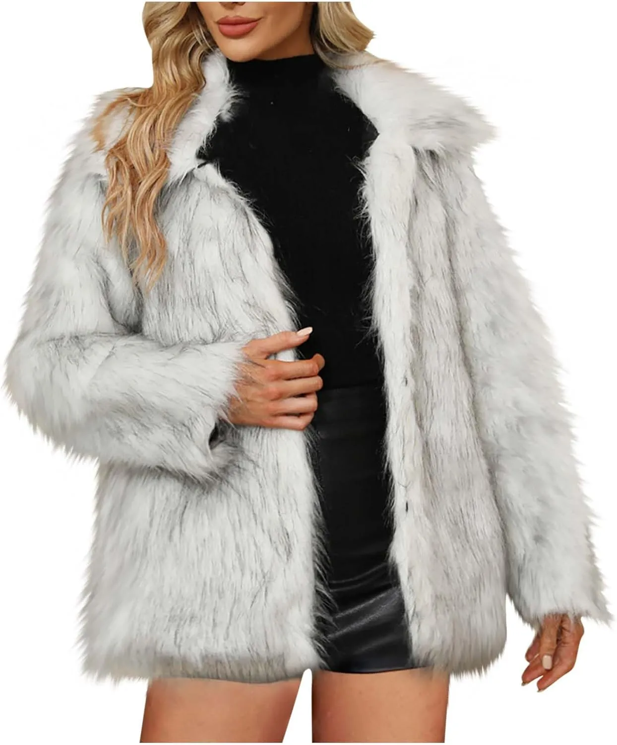 Faux Fur Jacket Women Open Front Cardigan Fuzzy Fleece Jacket Trendy Winter Coat Furry Outerwear Fashion Outfits 2024