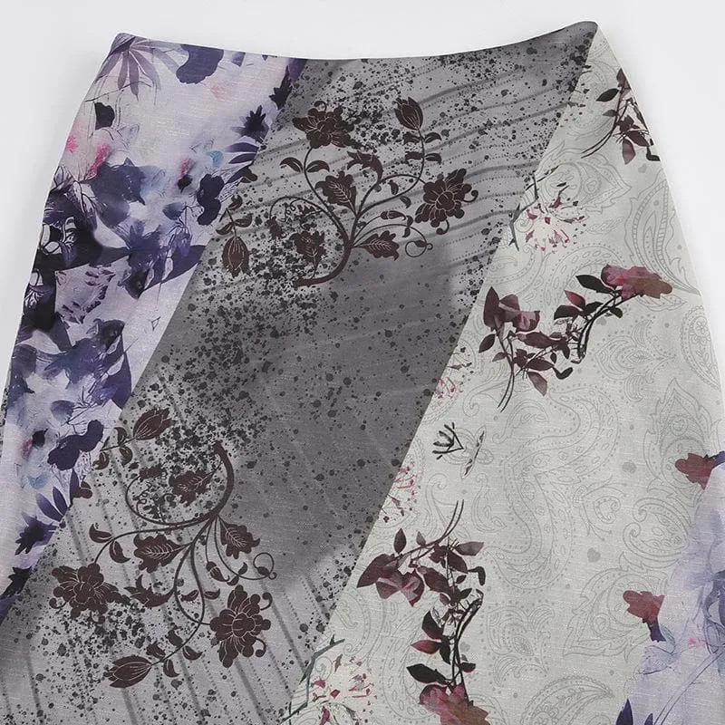 Flower print contrast maxi skirt