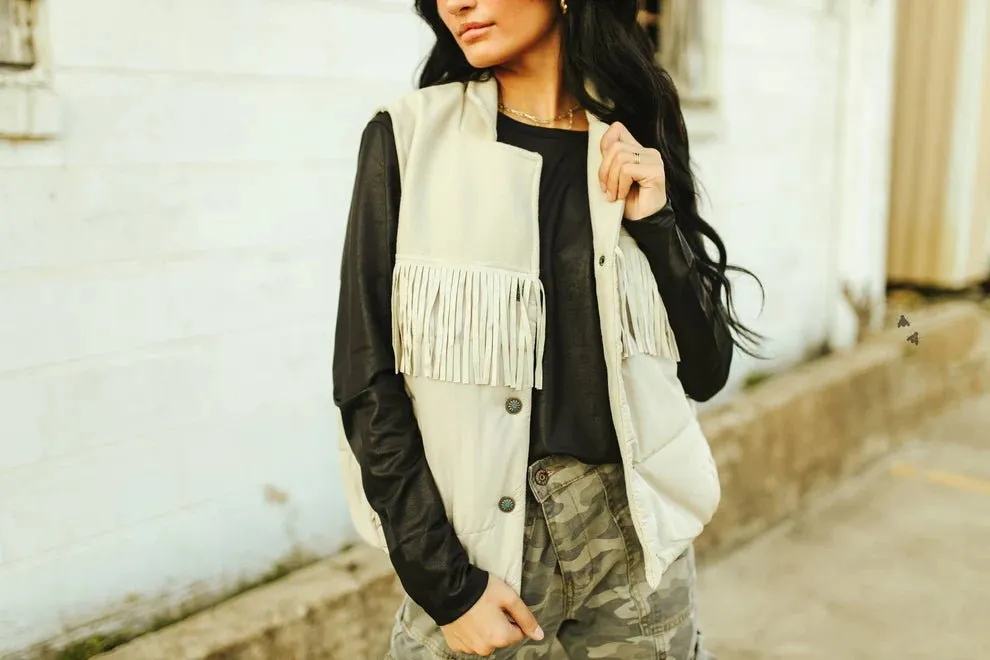 Fringed Puffer Vest