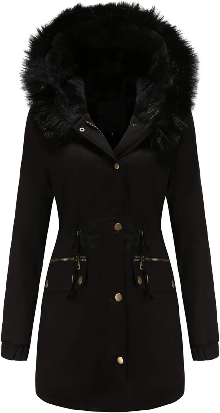 FZVYD Womens Winter Coats Warm Sherpa Lined Parkas Thickened Windproof Outerwear with Fur Hood Plus Size Puffer Down Jackets