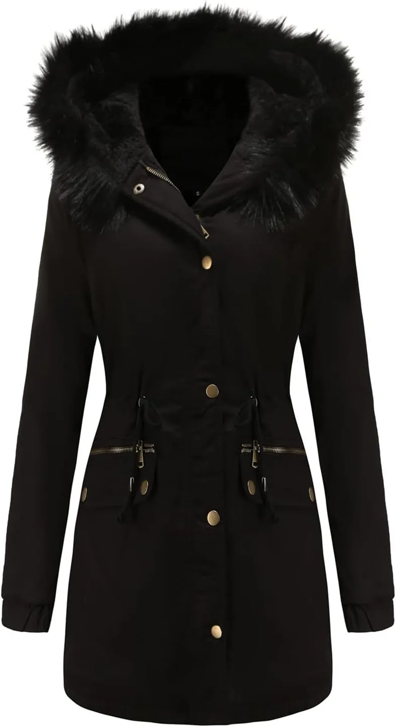 FZVYD Womens Winter Coats Warm Sherpa Lined Parkas Thickened Windproof Outerwear with Fur Hood Plus Size Puffer Down Jackets