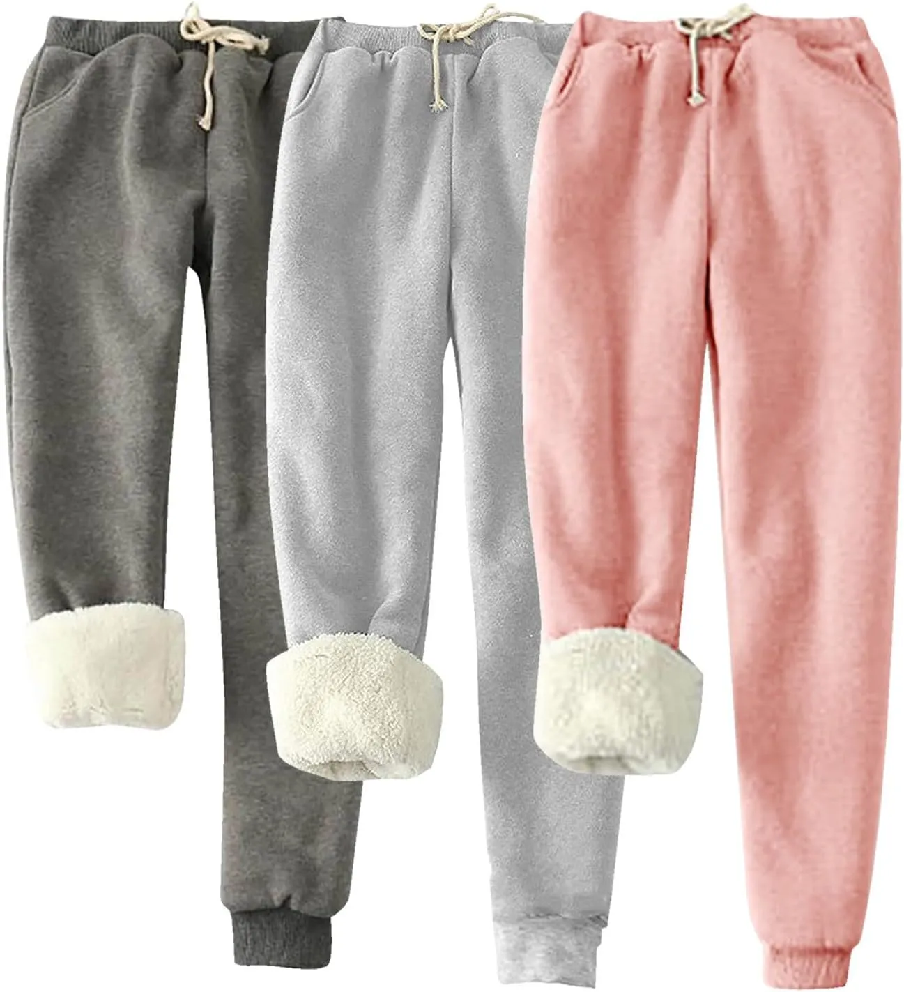 Lpmadey 3 Pack Womens Warm Fleece Sherpa Lined Sweatpants Drawstring Athletic Jogger Pant Trousers Plus Size Winter Pants
