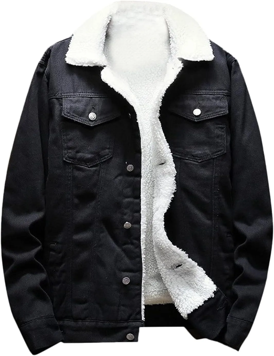 Men Denim Jacket Plus Size Lapel Sherpa Fleece Lined Thicken Jean Coat Winter Warm Button Up Trucker Cowboy Outwear