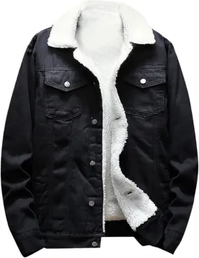 Men Denim Jacket Plus Size Lapel Sherpa Fleece Lined Thicken Jean Coat Winter Warm Button Up Trucker Cowboy Outwear